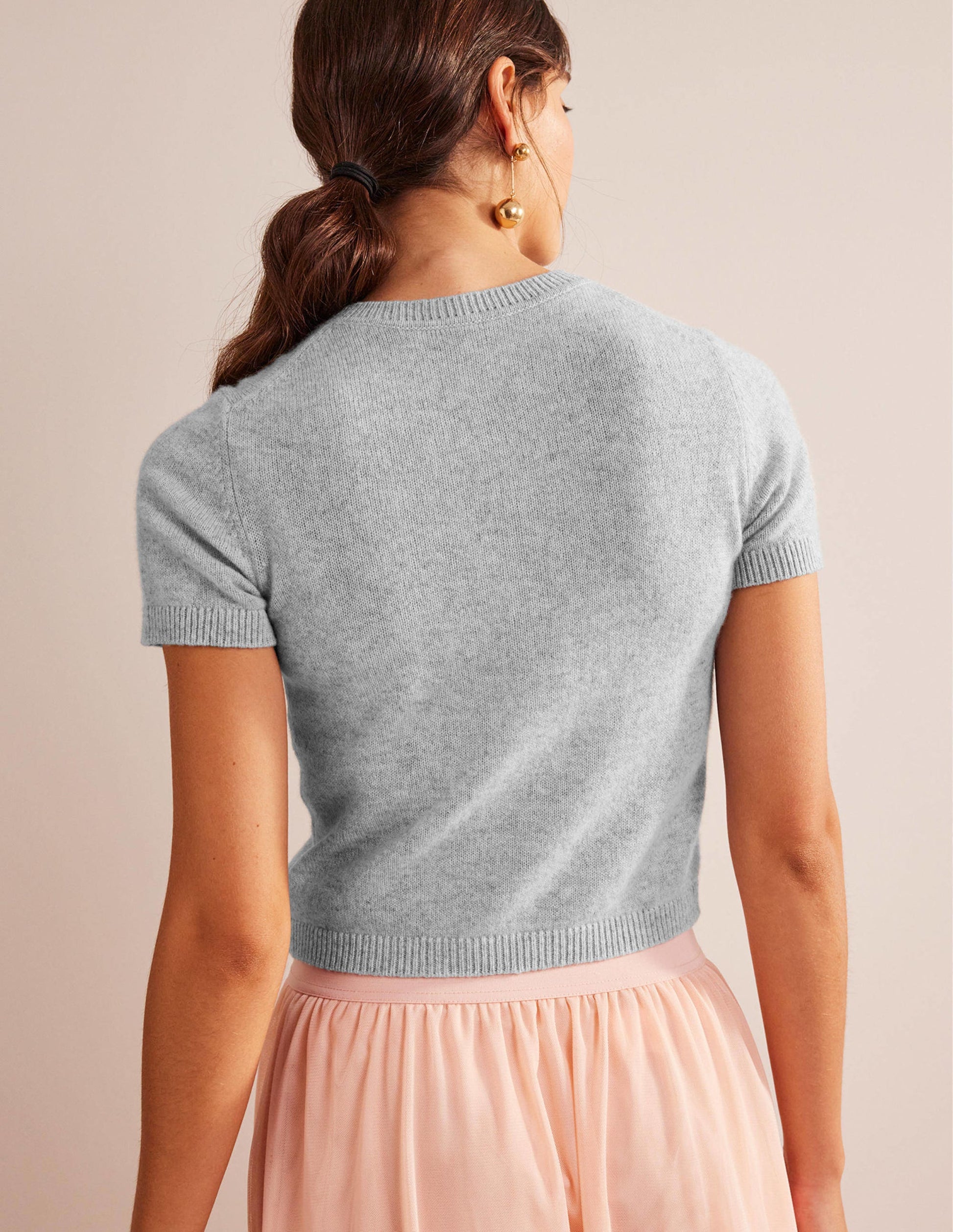 Cropped Cashmere T-Shirt-Pale Grey Melange-3