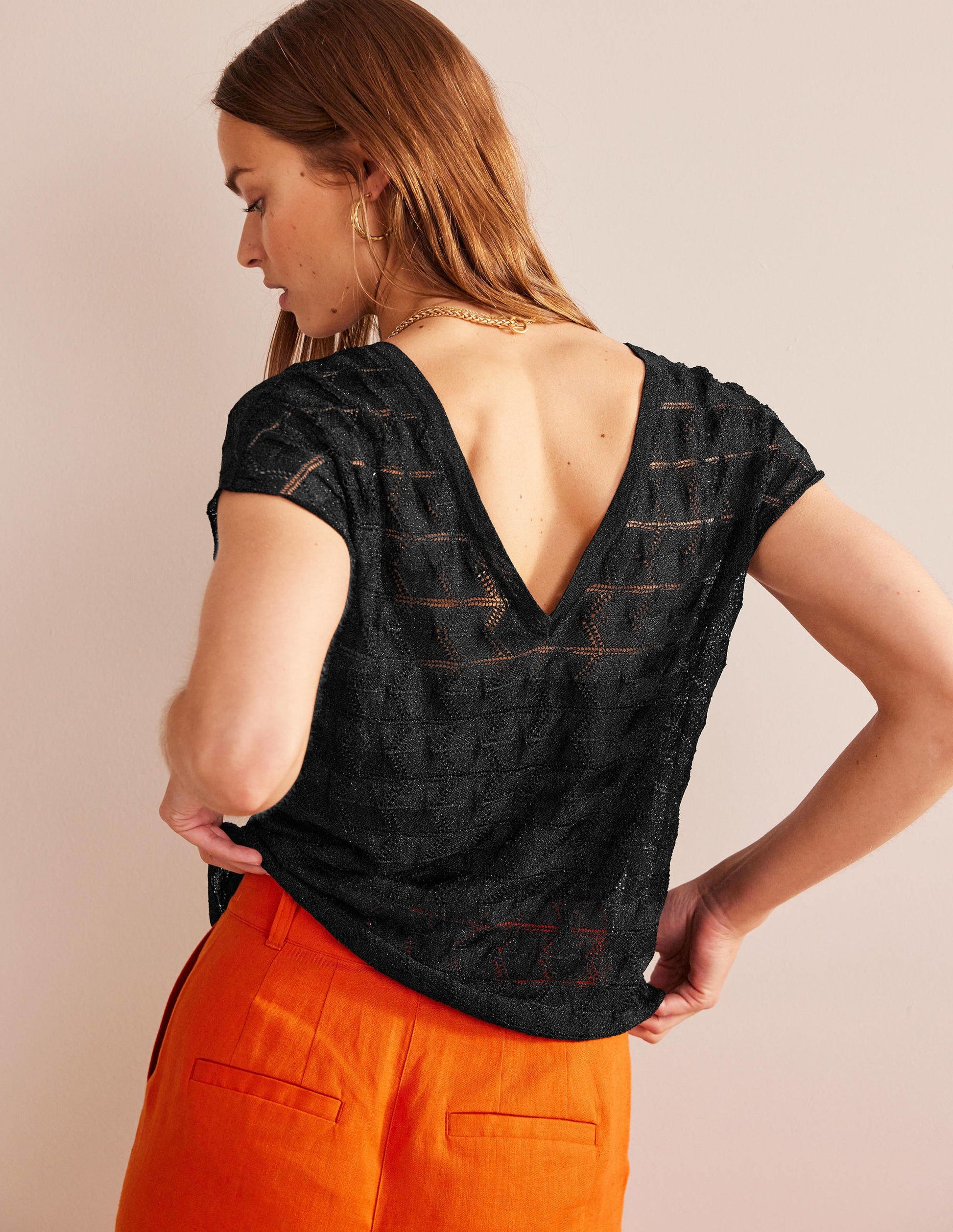 V-Neck Knitted Beach Top-Metallic Black-3