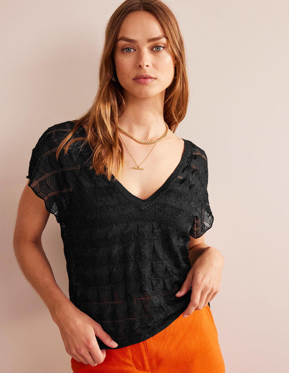 V-Neck Knitted Beach Top-Metallic Black - Image 4