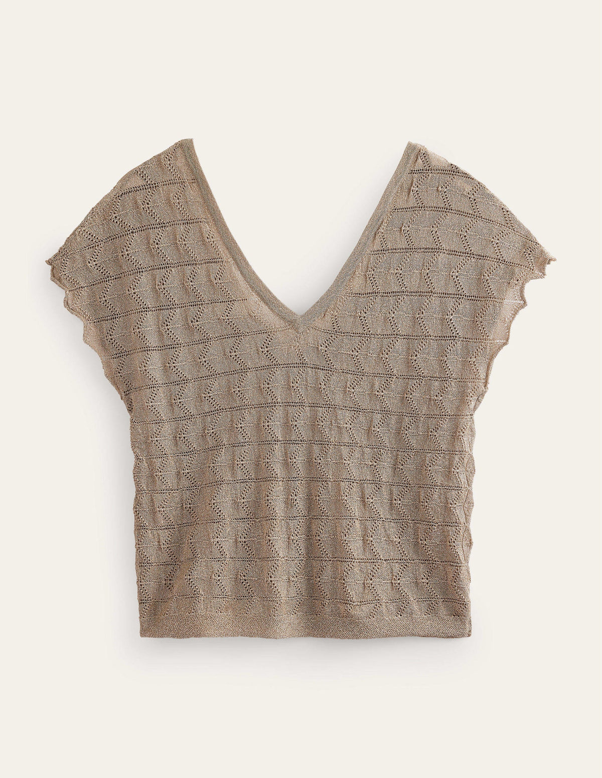 V-Neck Knitted Beach Top-Metallic Stone - Image 5