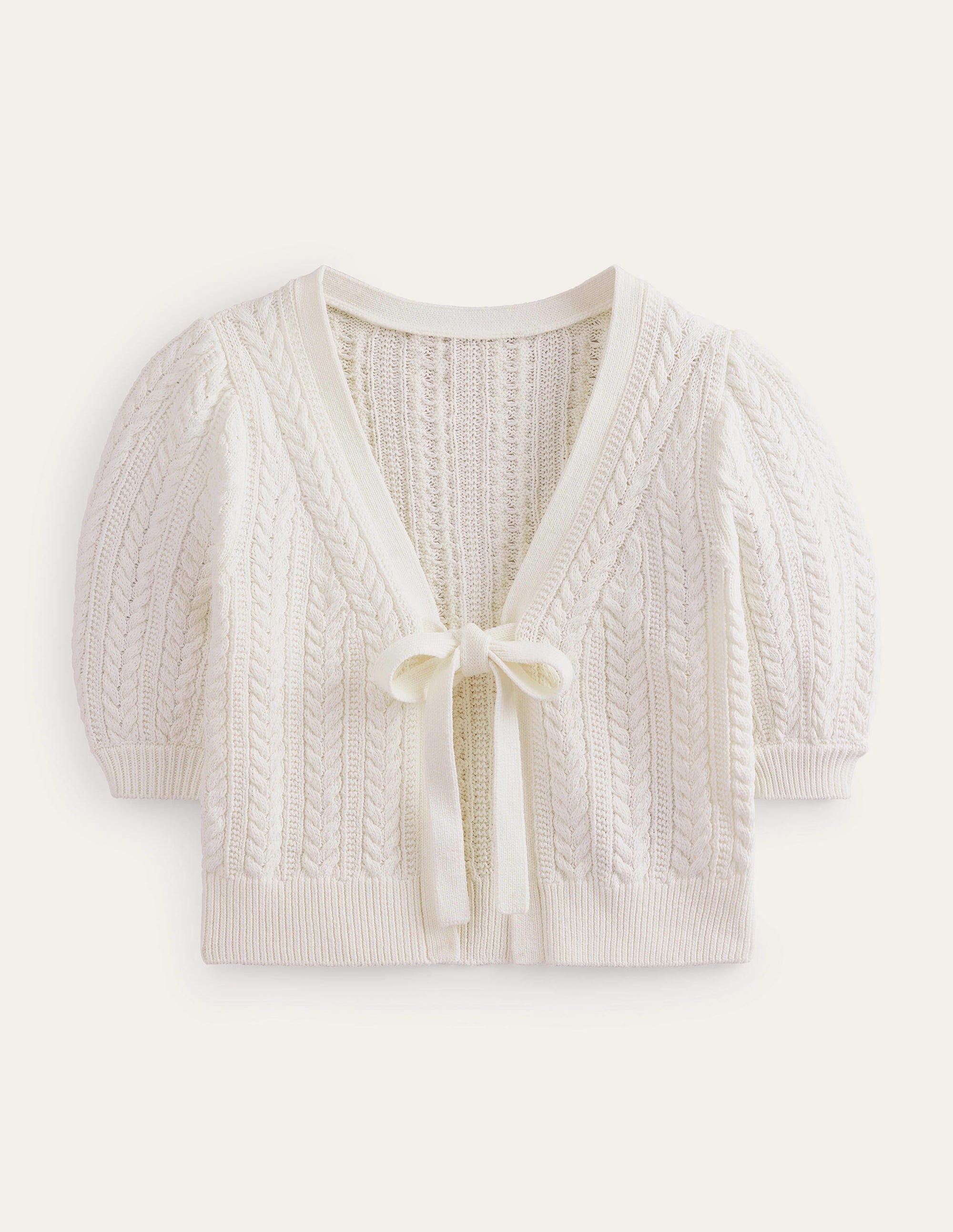 Bow-Trim Cropped Cardigan-Warm Ivory - Image 5