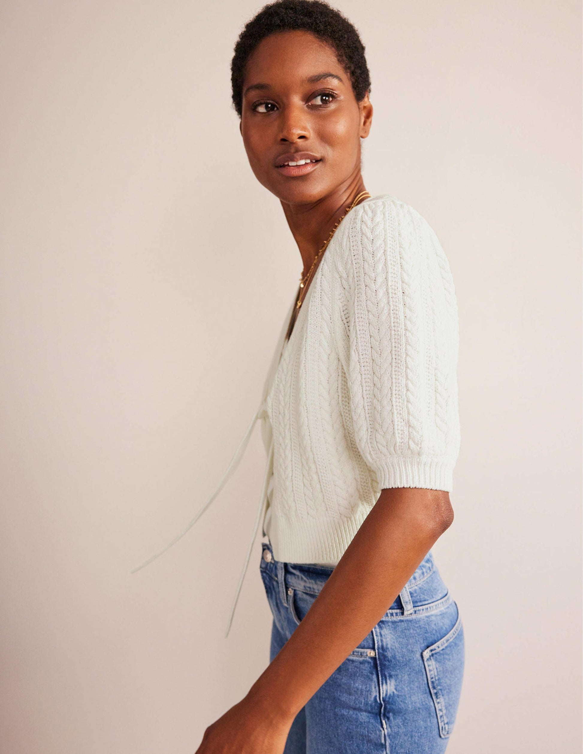 Bow-Trim Cropped Cardigan-Warm Ivory-4