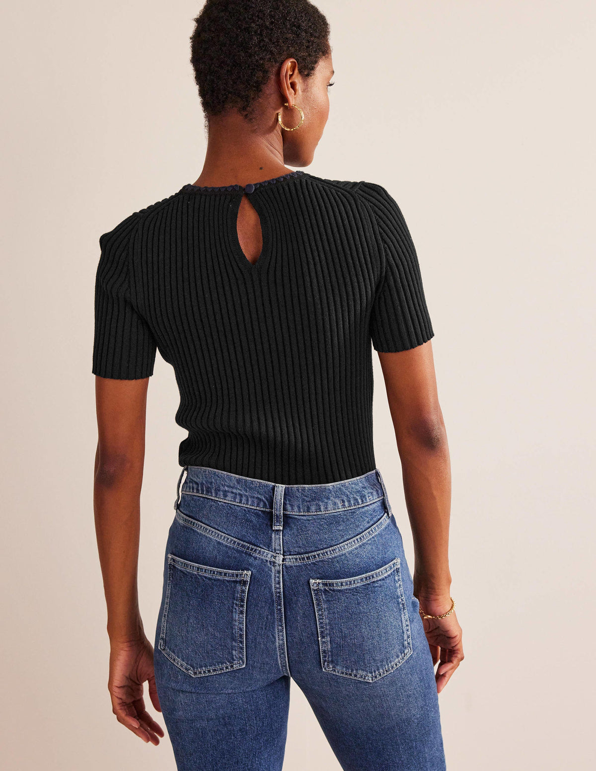 Crochet-Trim Knitted T-Shirt-Black - Image 3