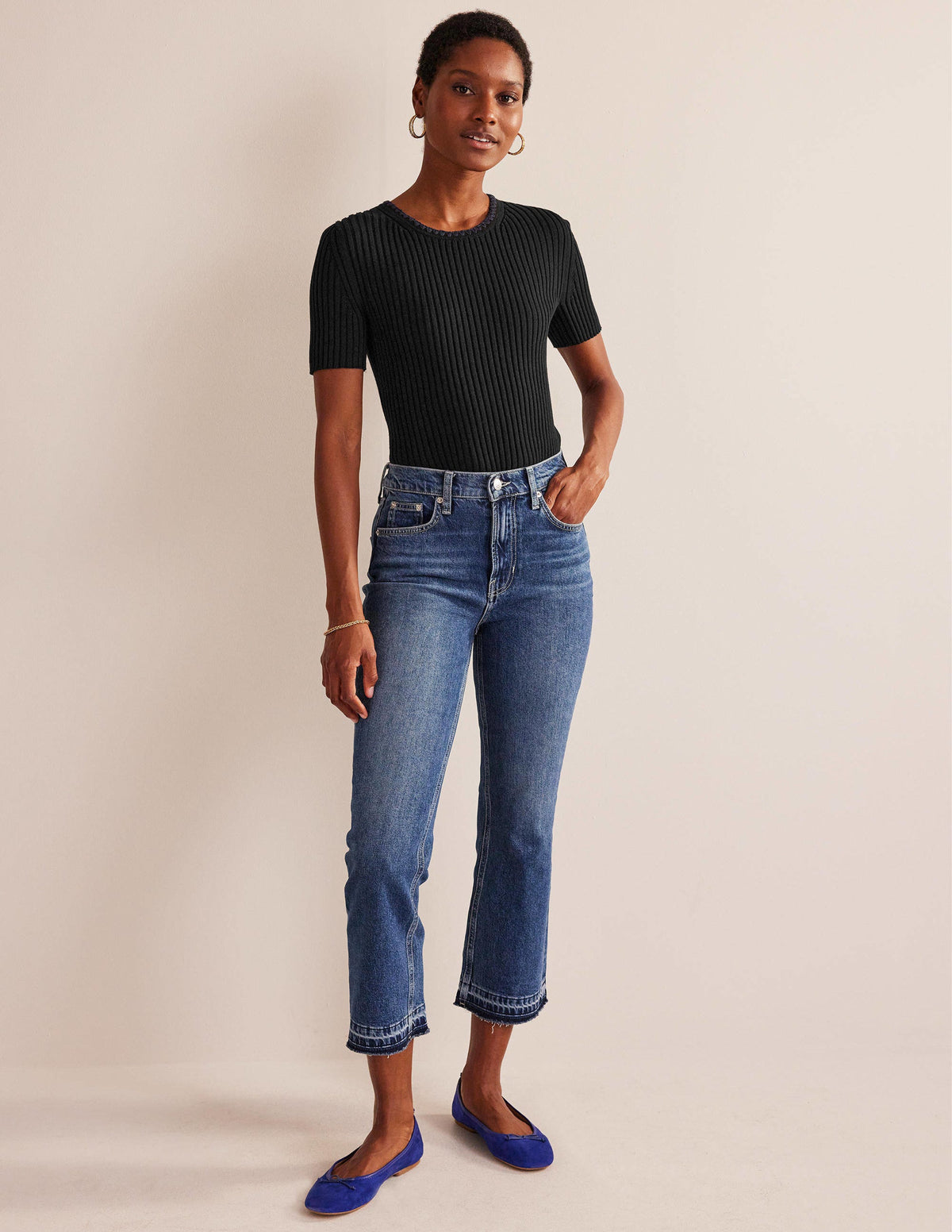 Crochet-Trim Knitted T-Shirt-Black - Image 4