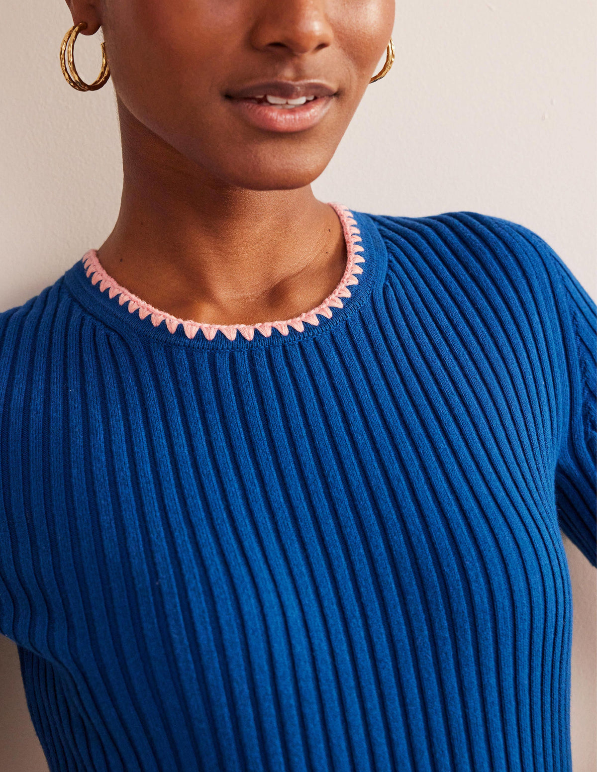Crochet-Trim Knitted T-Shirt-Sapphire - Image 2