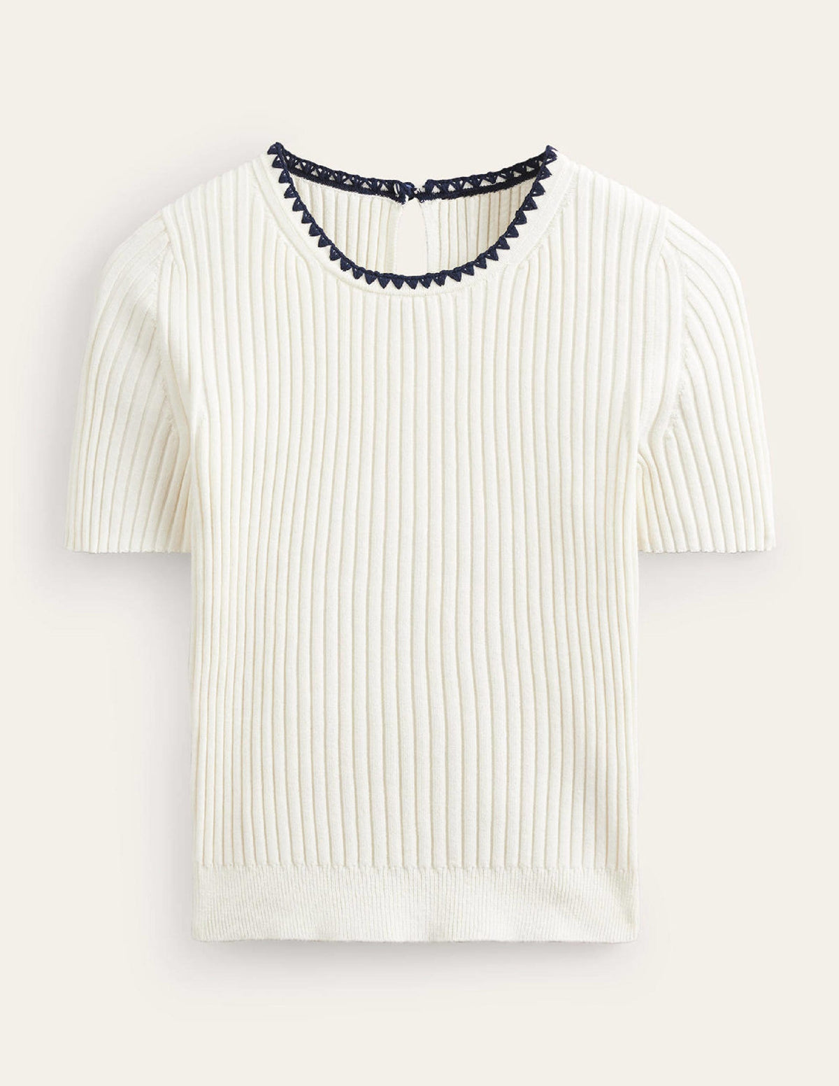Crochet-Trim Knitted T-Shirt-Ivory-5