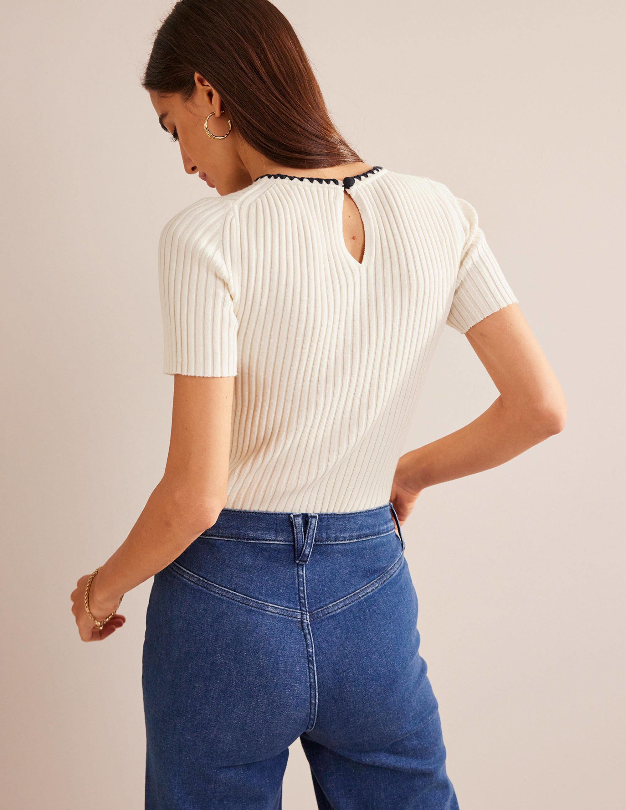 Crochet-Trim Knitted T-Shirt-Ivory - Image 3