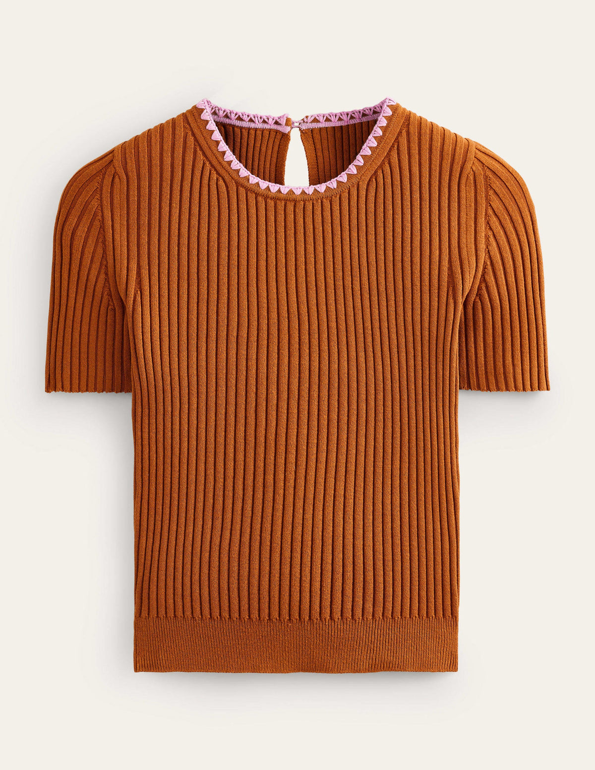 Crochet-Trim Knitted T-Shirt-Pumpkin-7