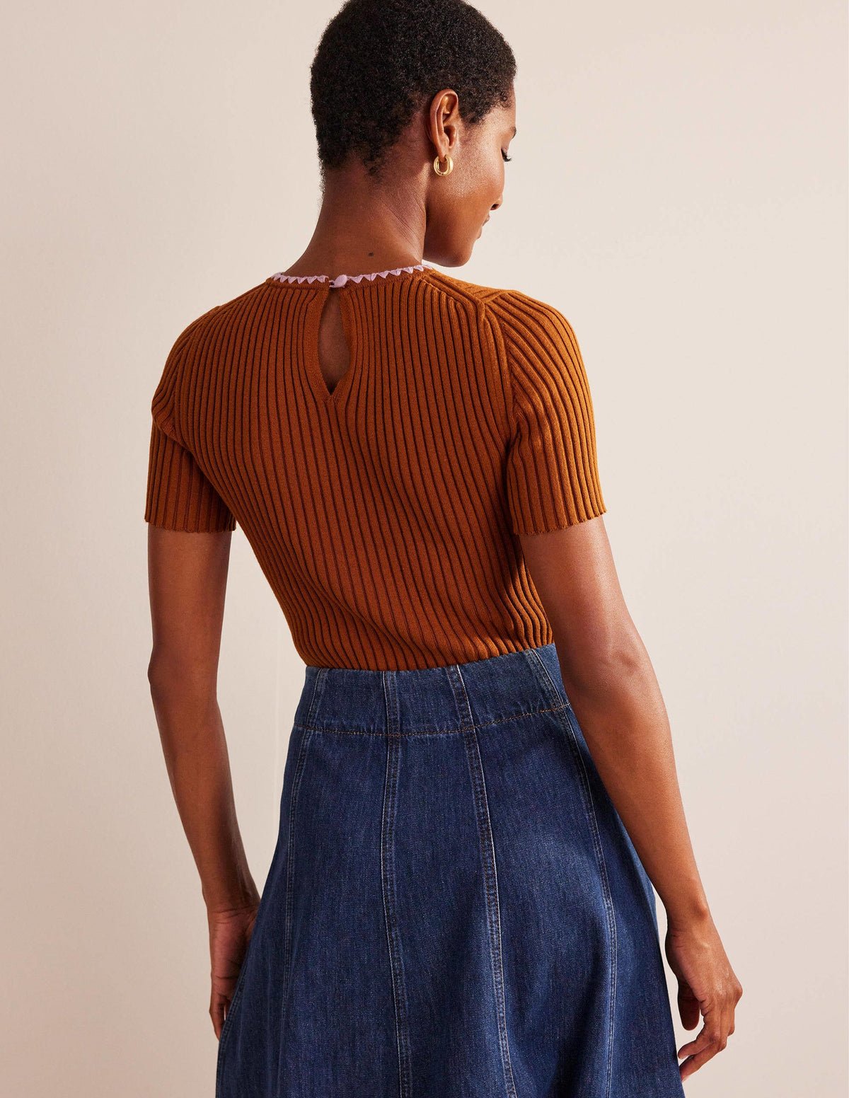 Crochet-Trim Knitted T-Shirt-Pumpkin-3