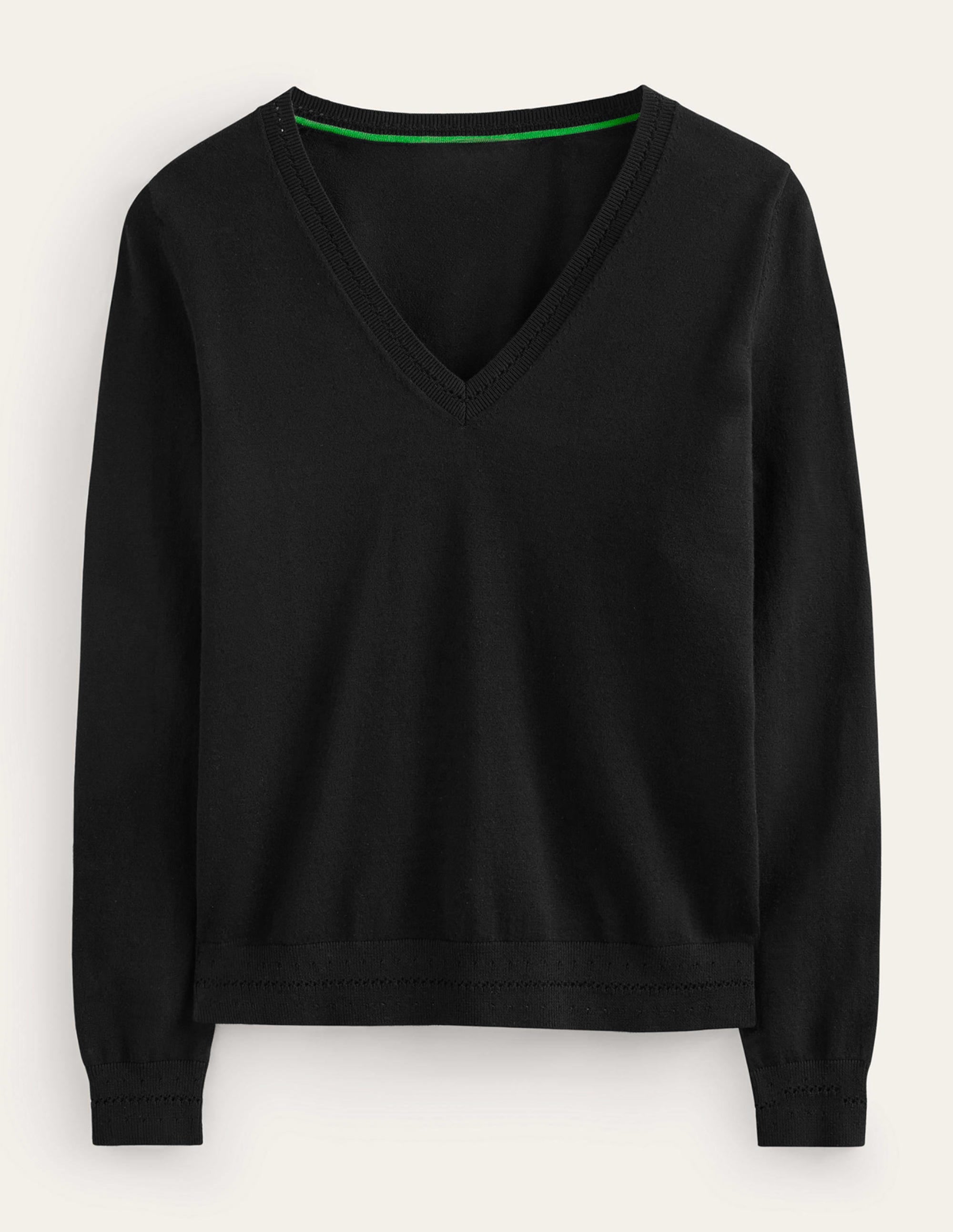 Catriona Cotton V-Neck Jumper-Black - Image 5