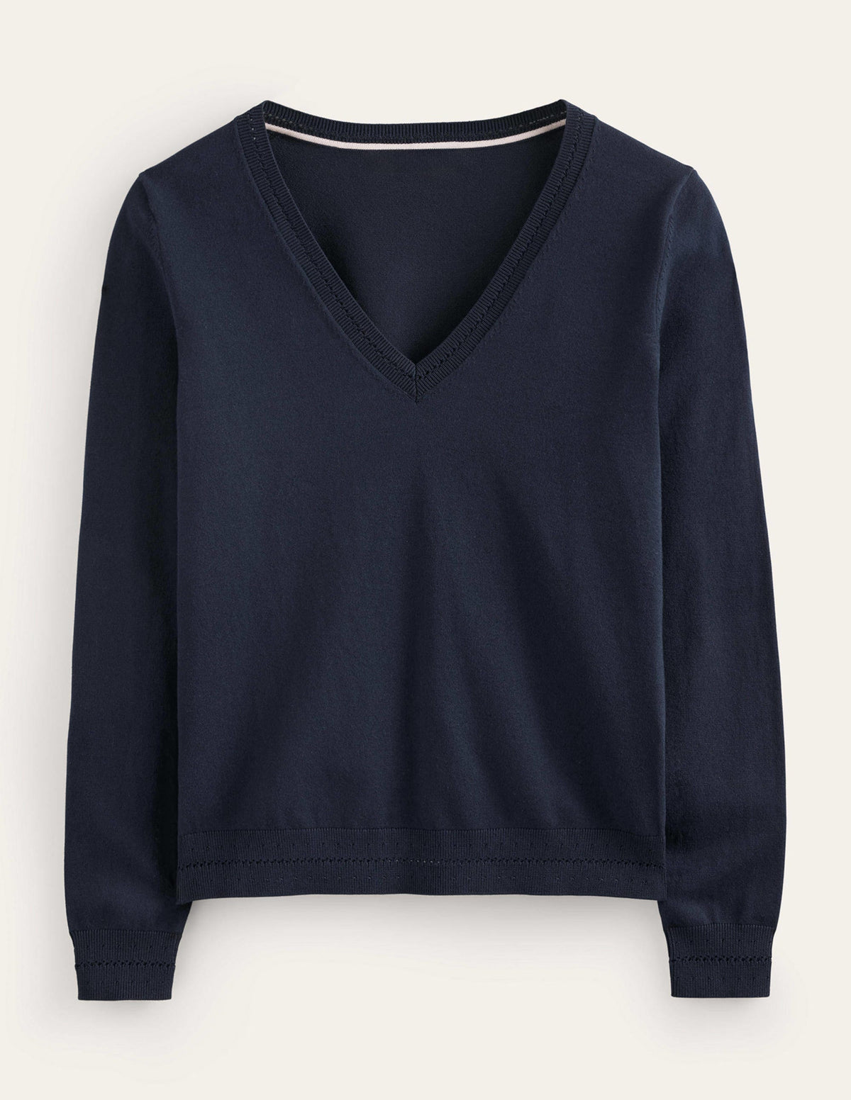 Catriona Cotton V-Neck Jumper-Navy - Image 5
