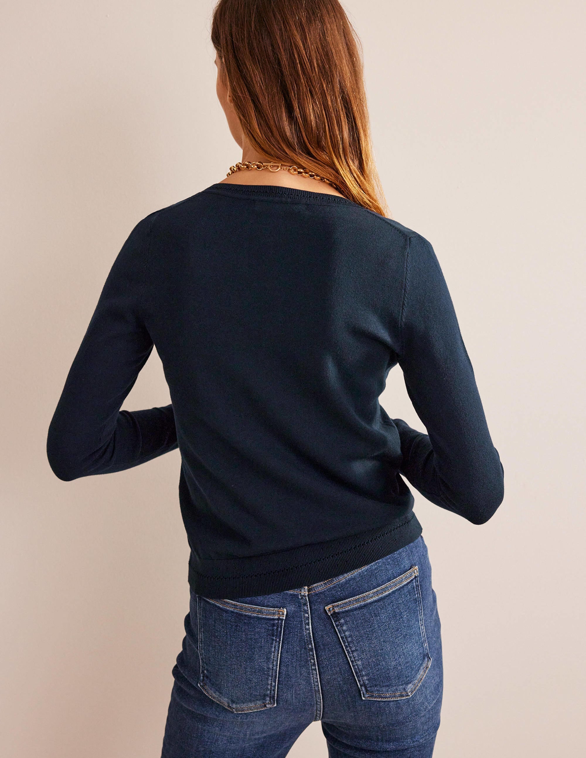 Catriona Cotton V-Neck Jumper-Navy - Image 3