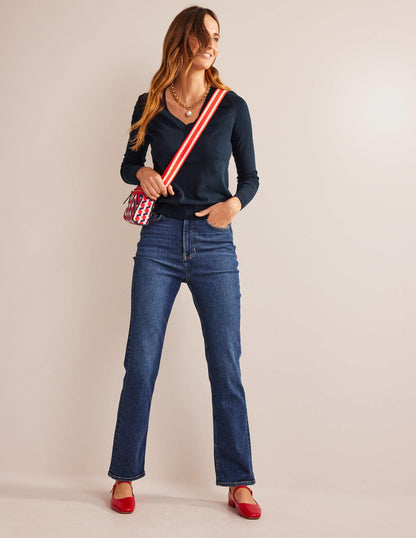 Catriona Cotton V-Neck Jumper-Navy-4