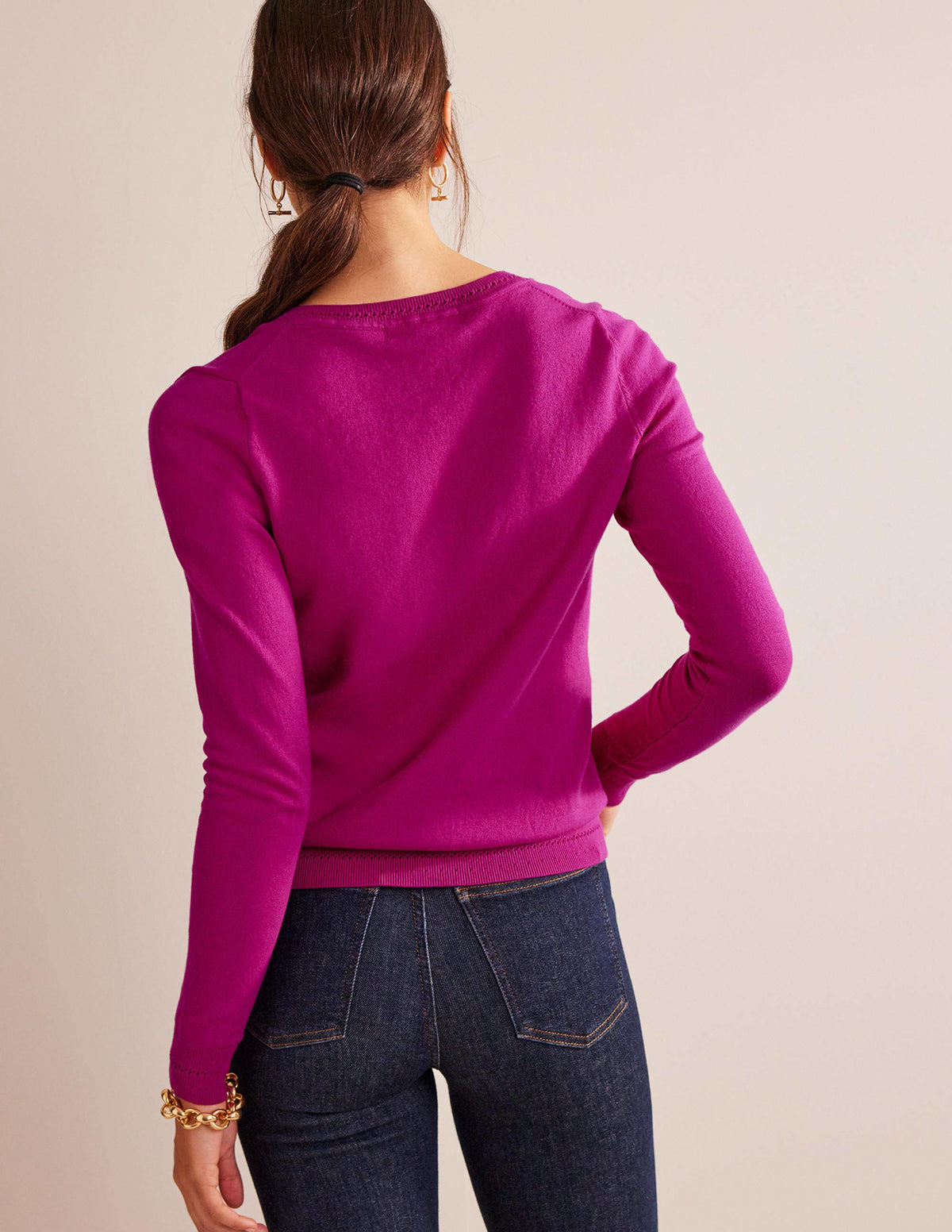 Catriona Cotton V-Neck Jumper-Festival Fuchsia - Image 2