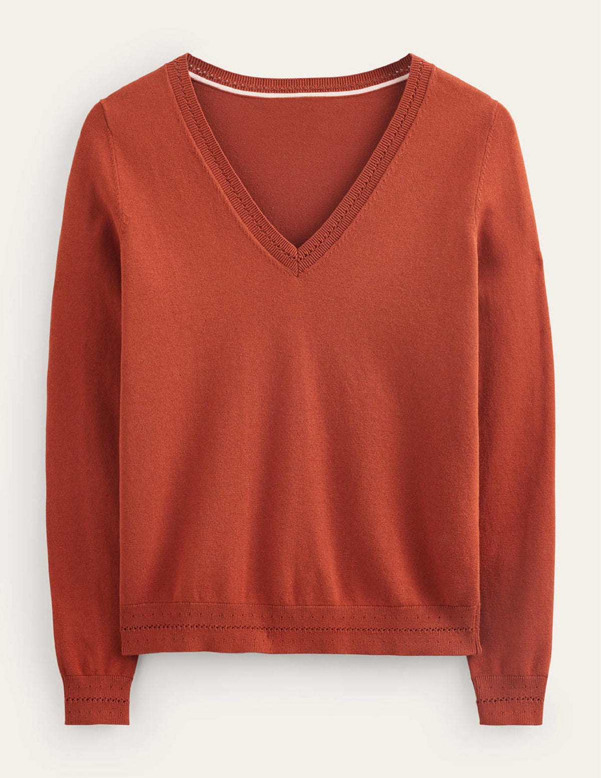 Catriona Cotton V-Neck Jumper-Chestnut Brown - Image 5