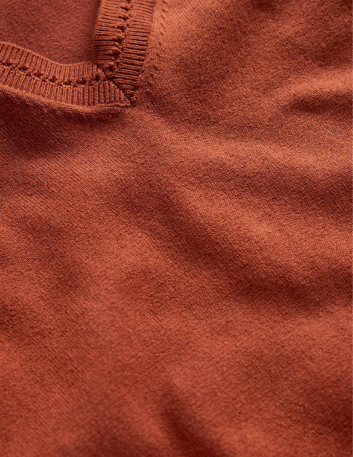 Catriona Cotton V-Neck Jumper-Chestnut Brown-6