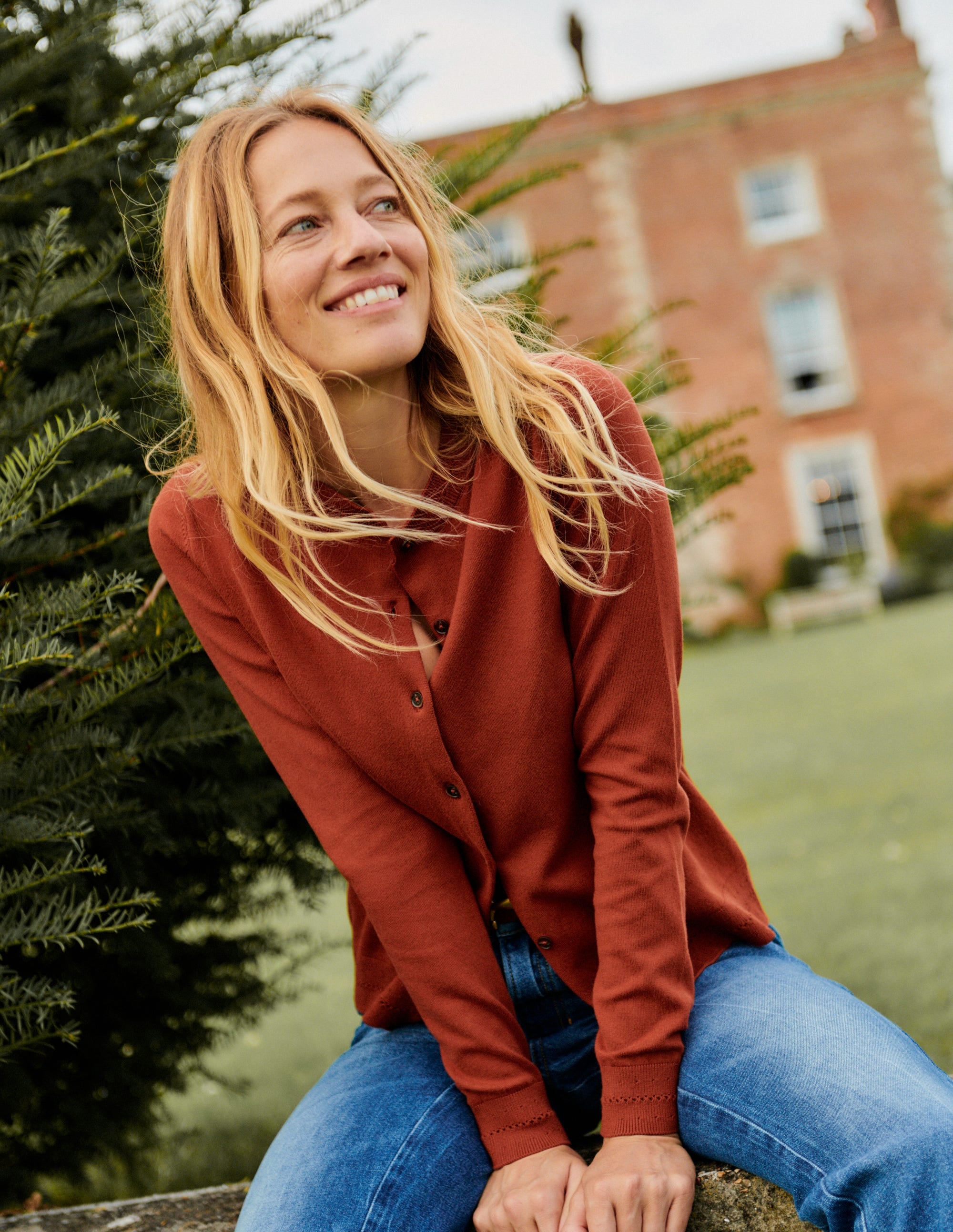 Catriona Cotton Cardigan-Chestnut Brown - Image 5