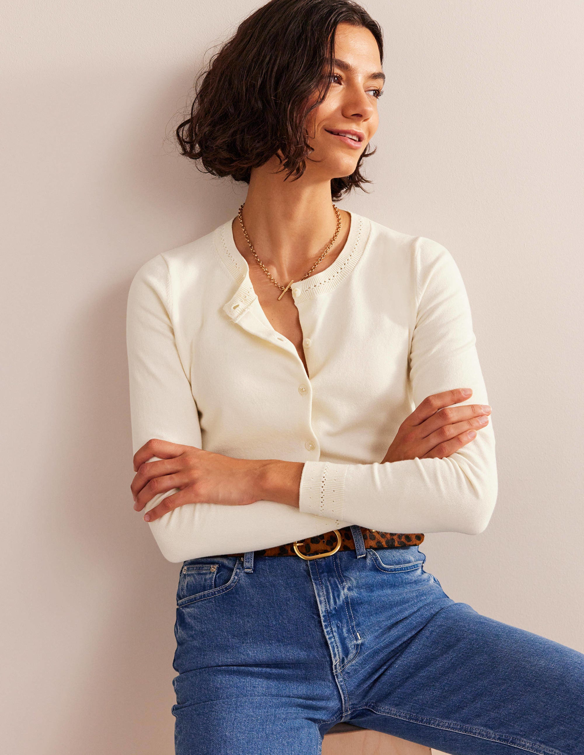 Catriona Cotton Cardigan-Warm Ivory - Image 5