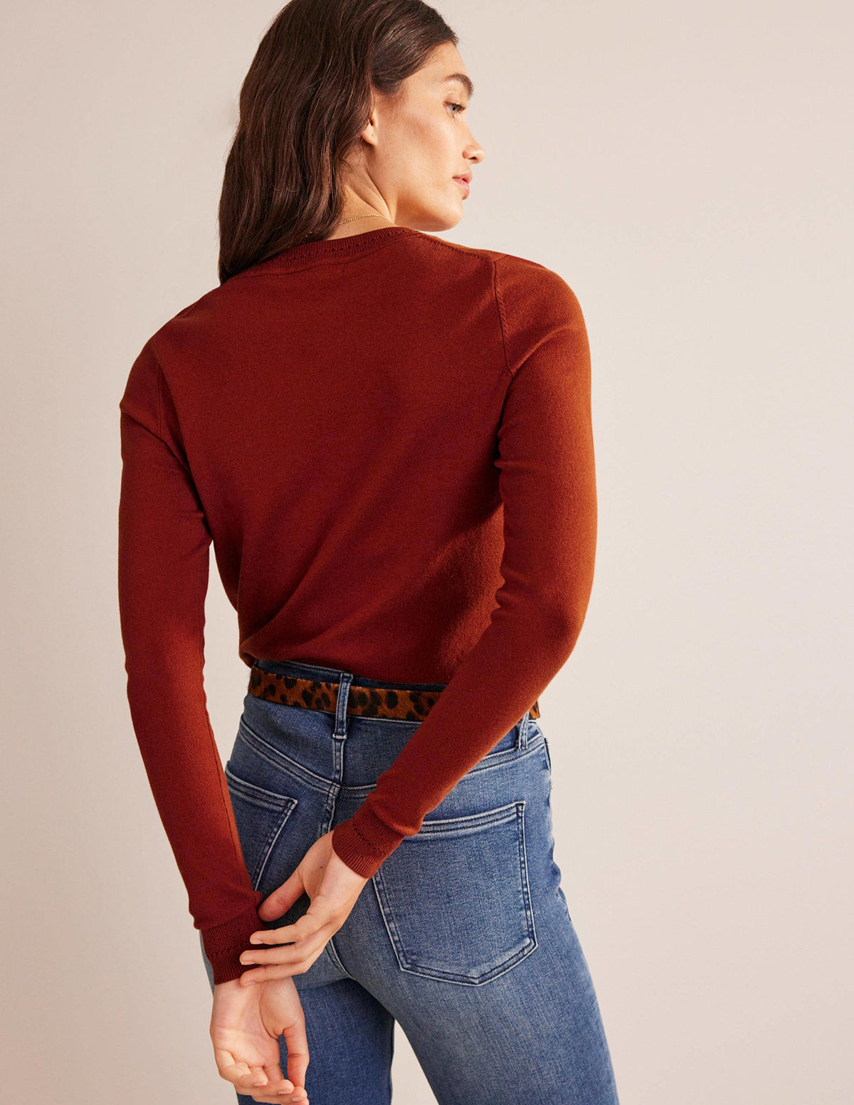 Catriona Cotton Crew Jumper-Chestnut Brown - Image 3