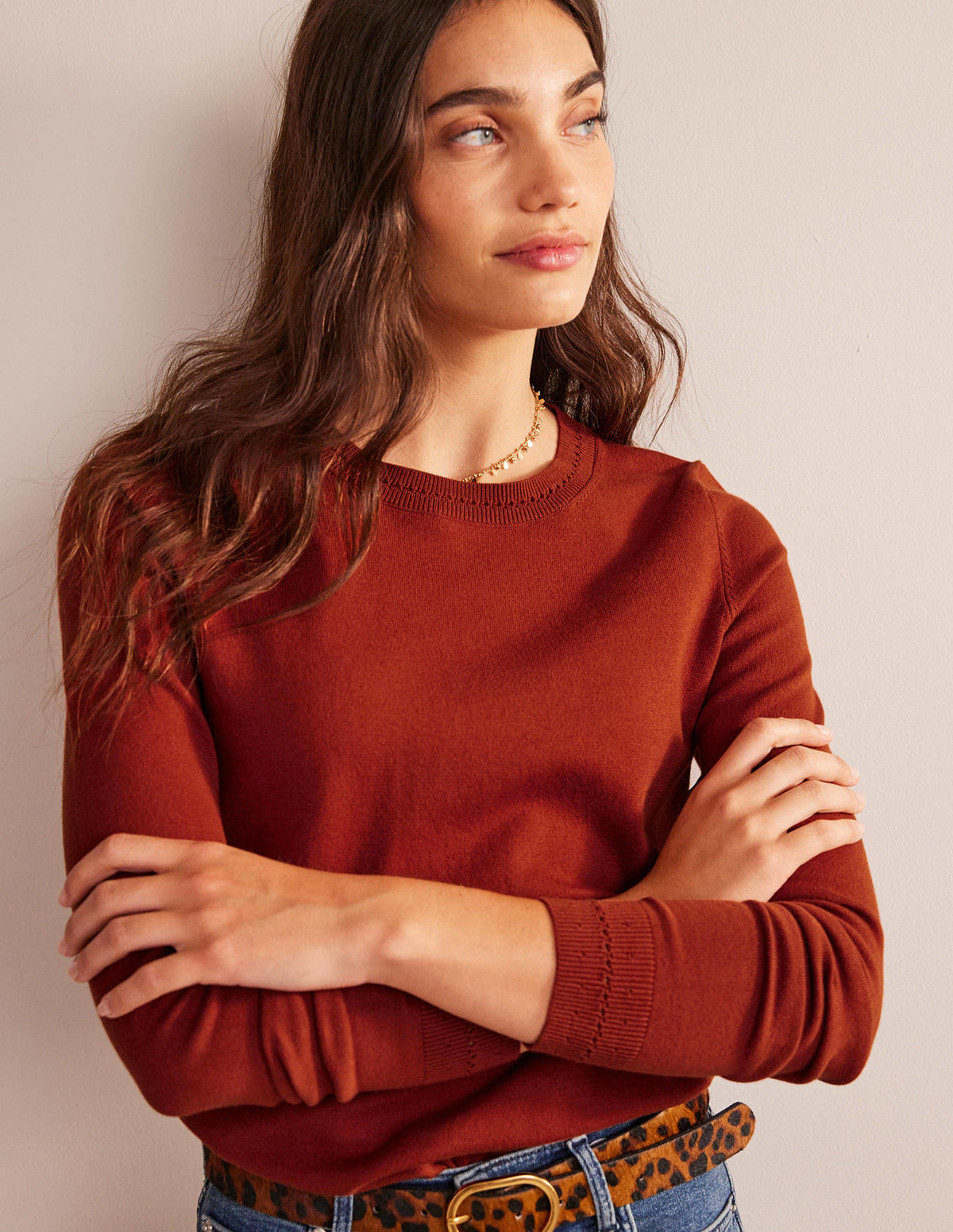 Catriona Cotton Crew Jumper-Chestnut Brown - Image 5