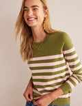 Catriona Cotton Crew Jumper-Chalky Pink and Green Olive