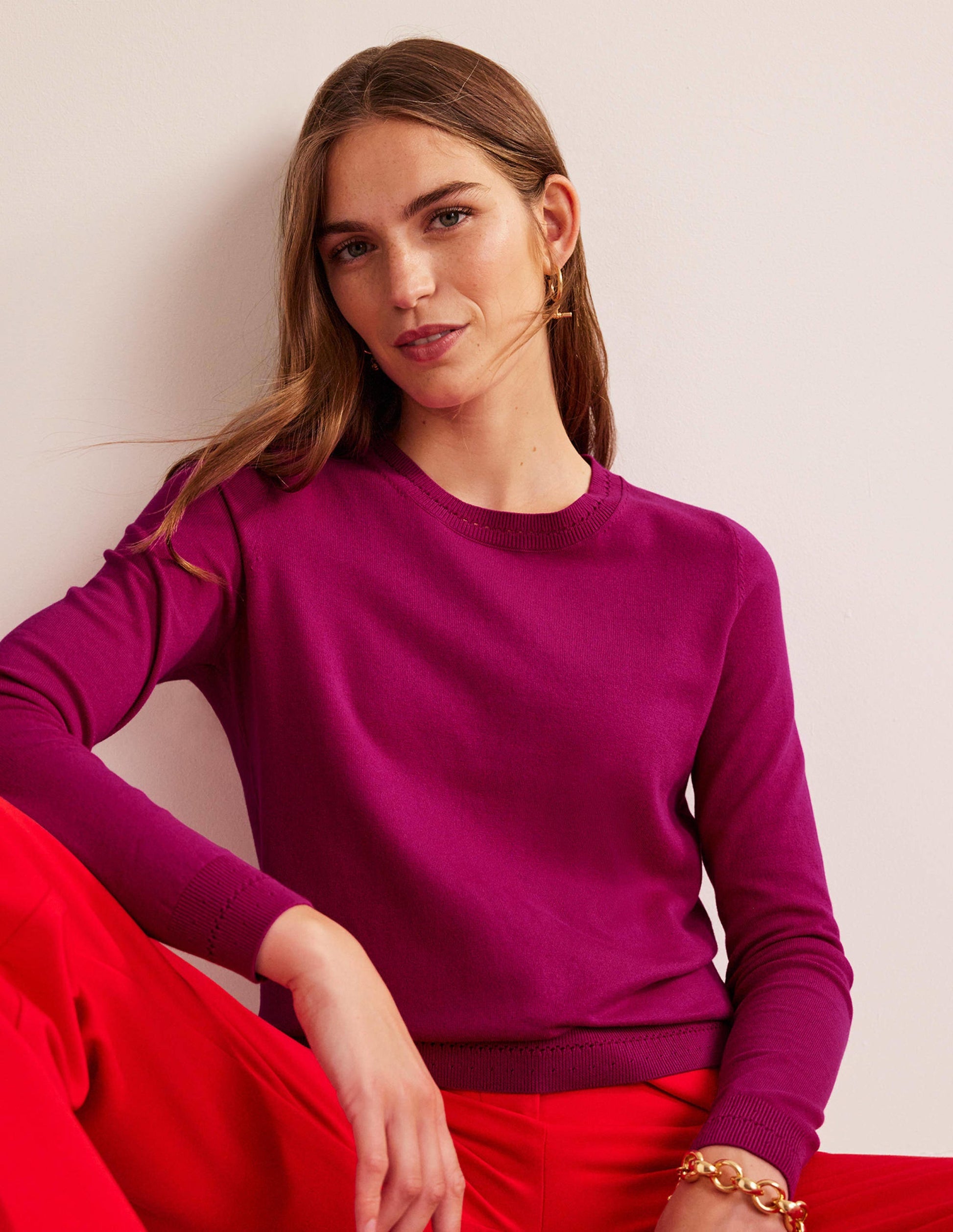 Catriona Cotton Crew Jumper-Festival Fuchsia-1