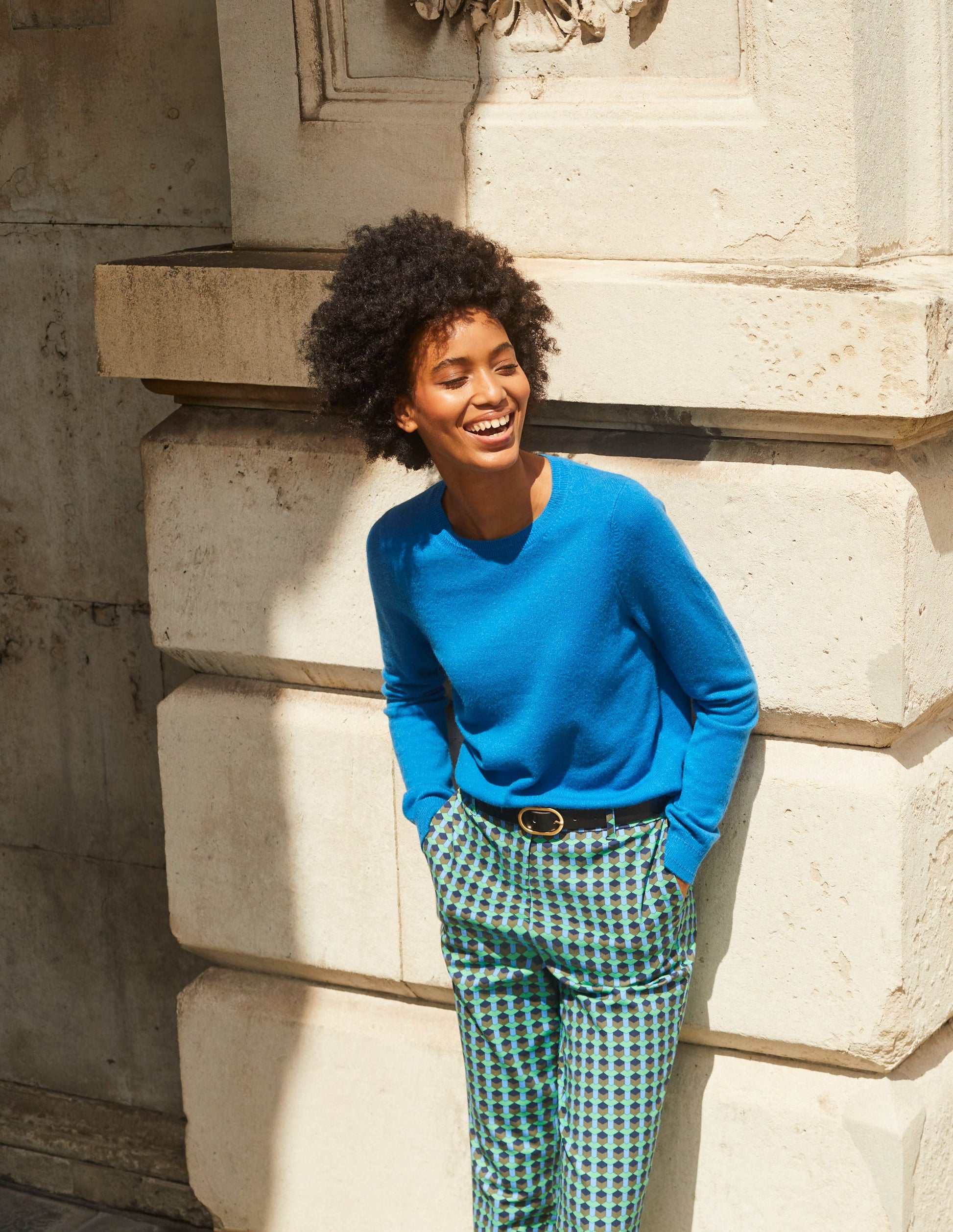 Eva Cashmere Crew Neck Jumper-Cyan-5