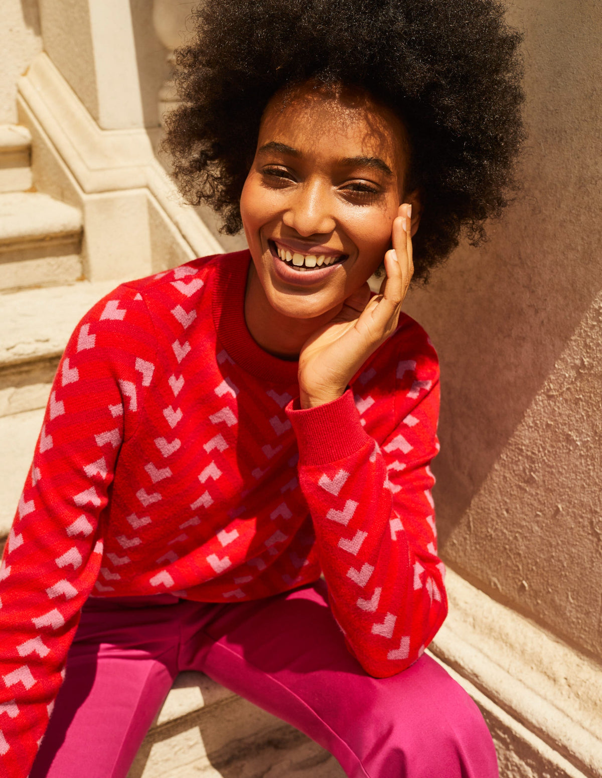 Jacquard Jumper-Cranberry, Chevron Geo-5
