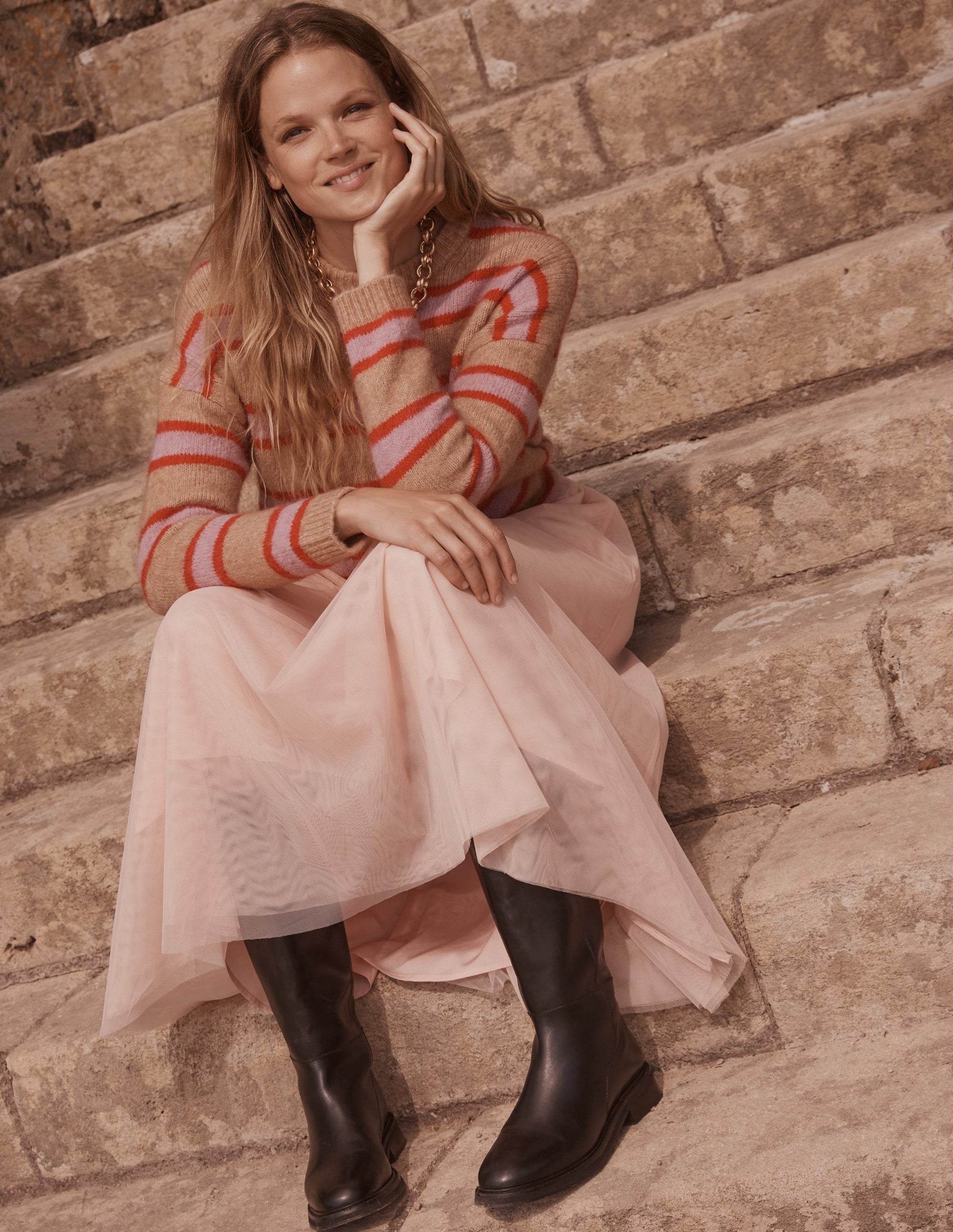 Rosemary Relaxed Fluffy Jumper-Camel Marl, Strawberry Sherbet-5