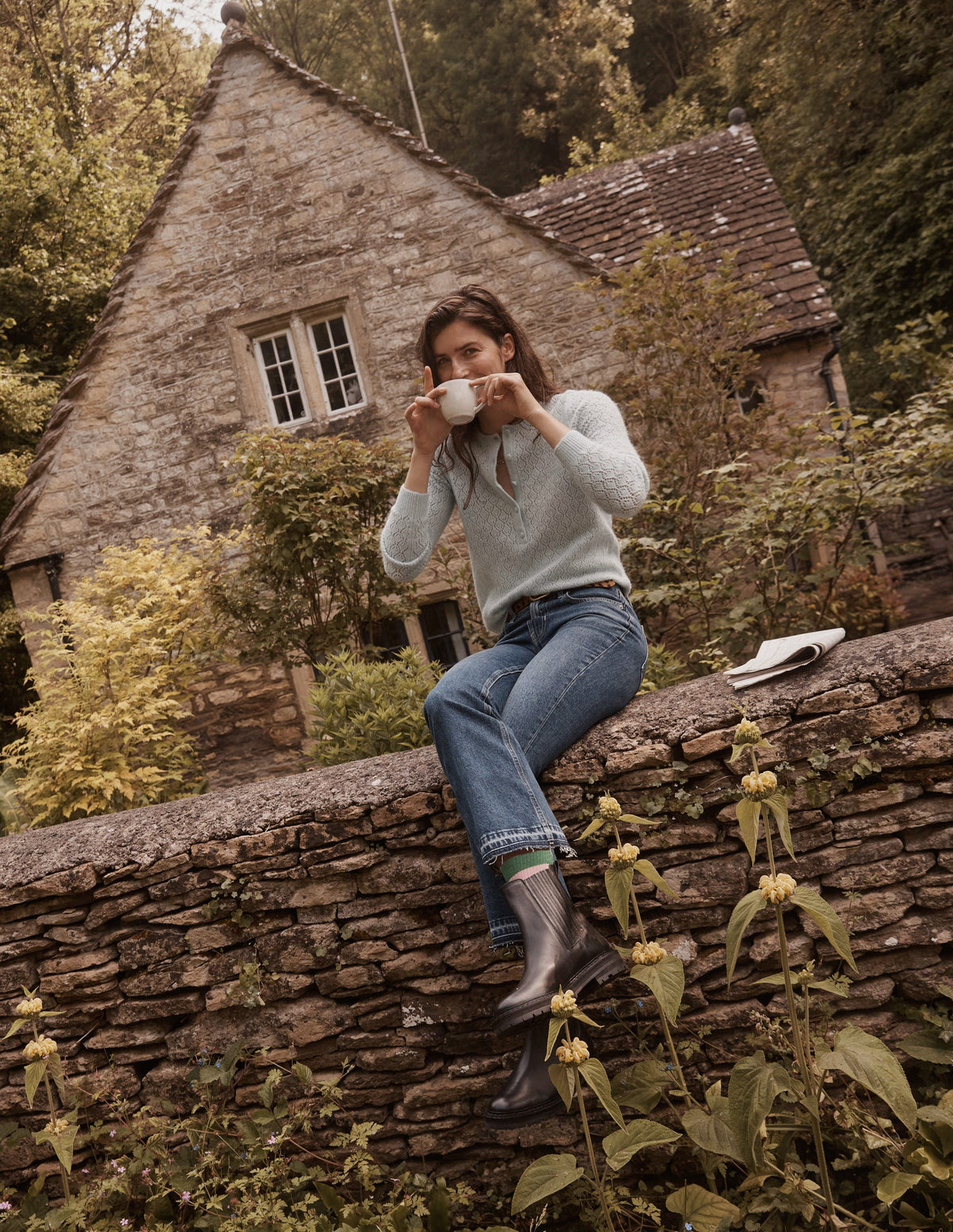 Fluffy Henley Pointelle Jumper-Gulf Stream-5
