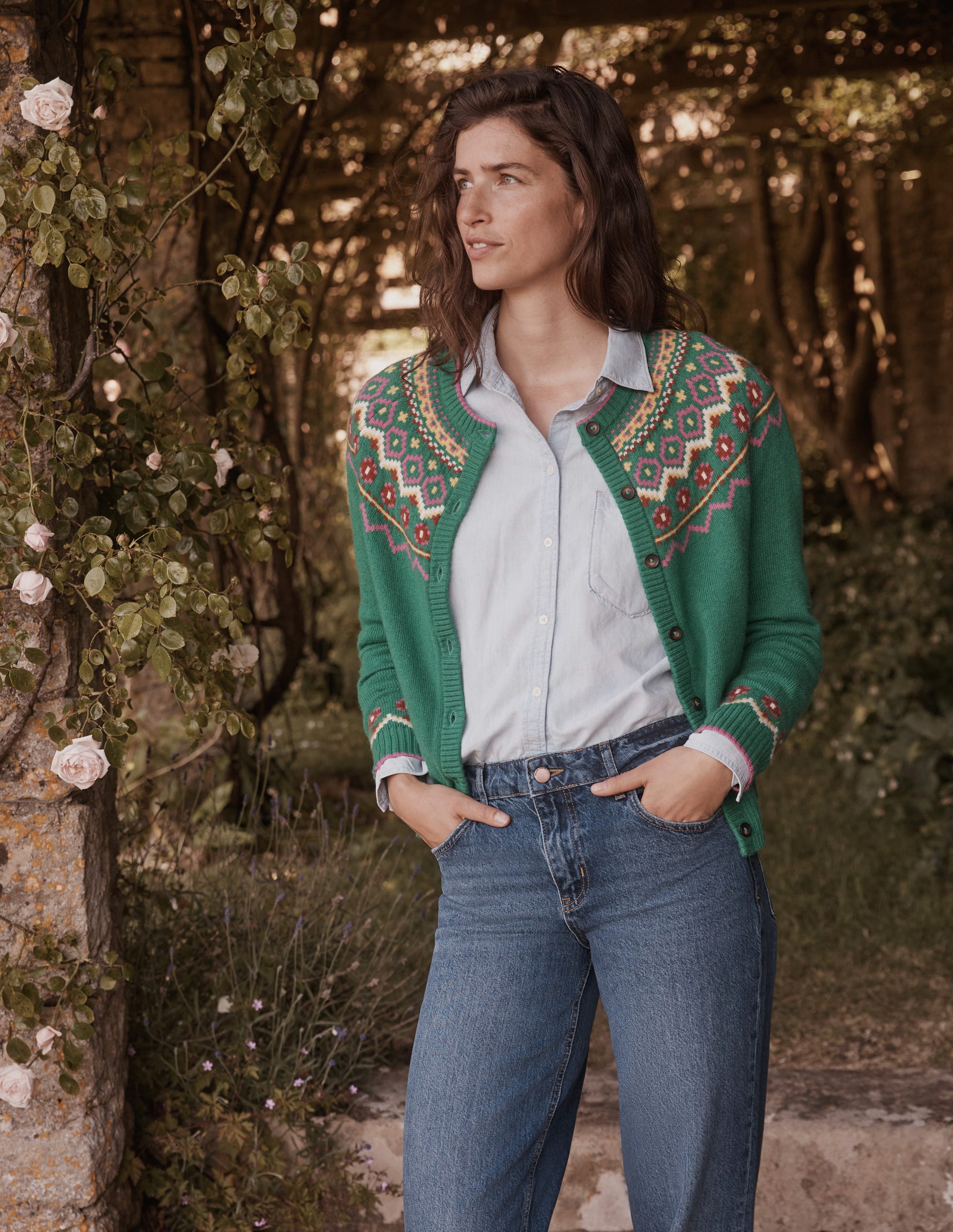 Edie Fair Isle Cardigan-Green Fair Isle - Image 5
