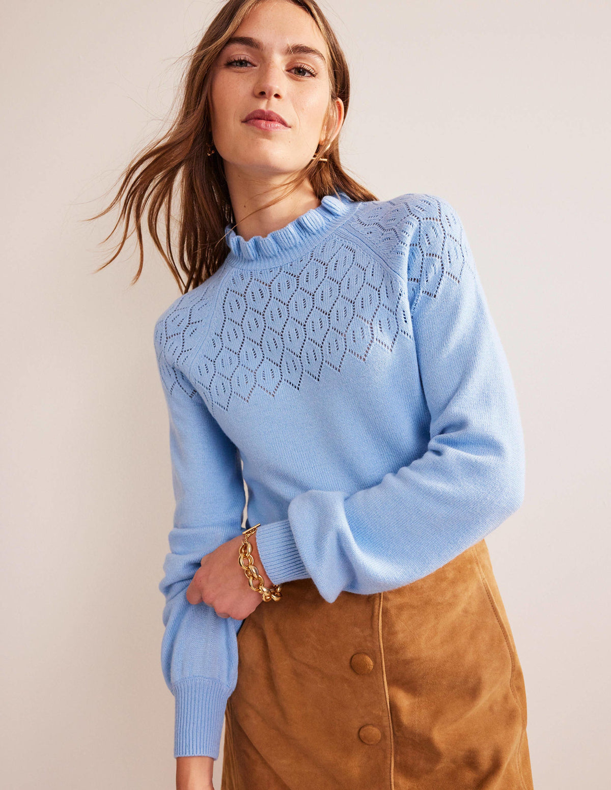 Pointelle Detailed Jumper-Cornflower-1