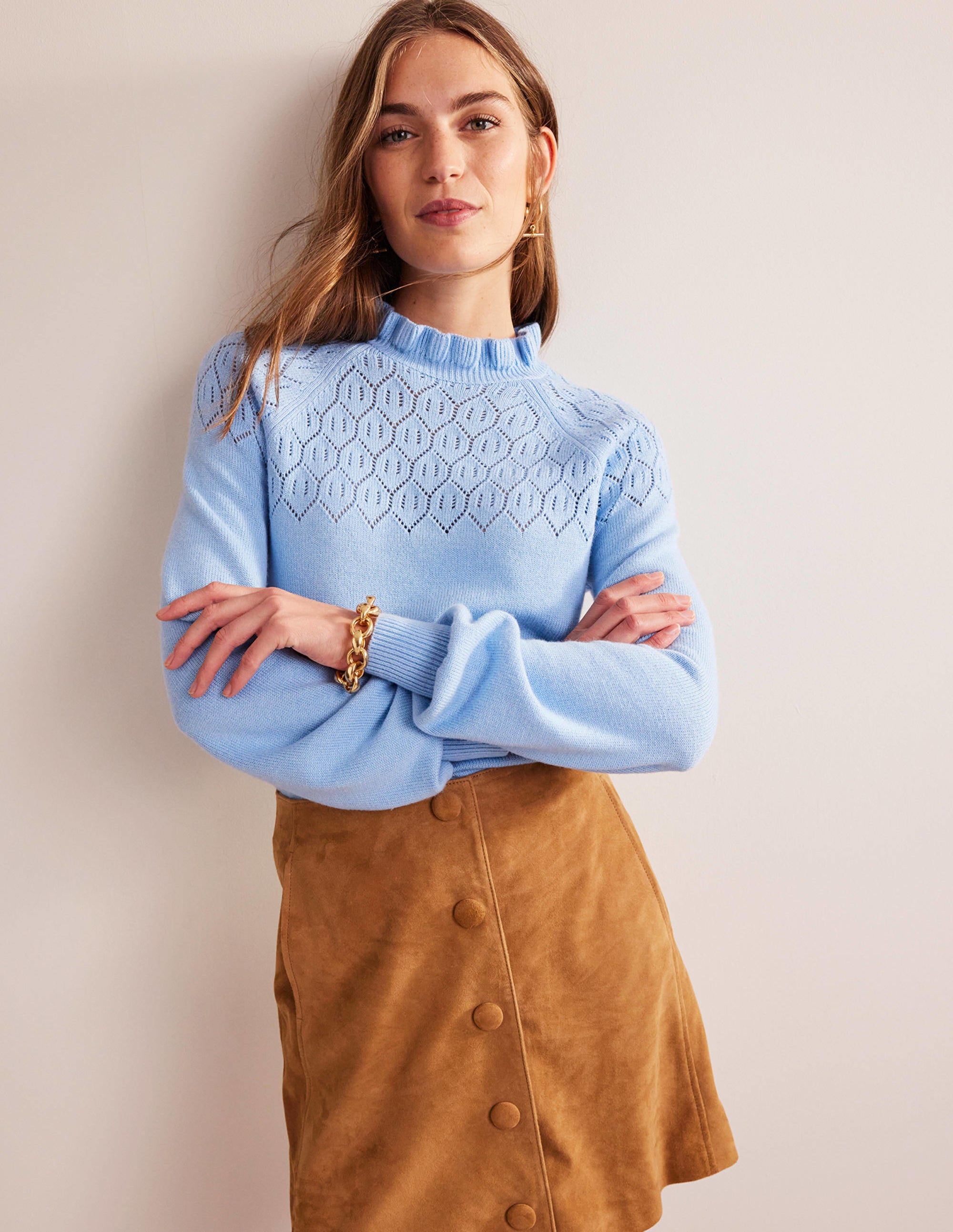 Pointelle Detailed Jumper-Cornflower - Image 4