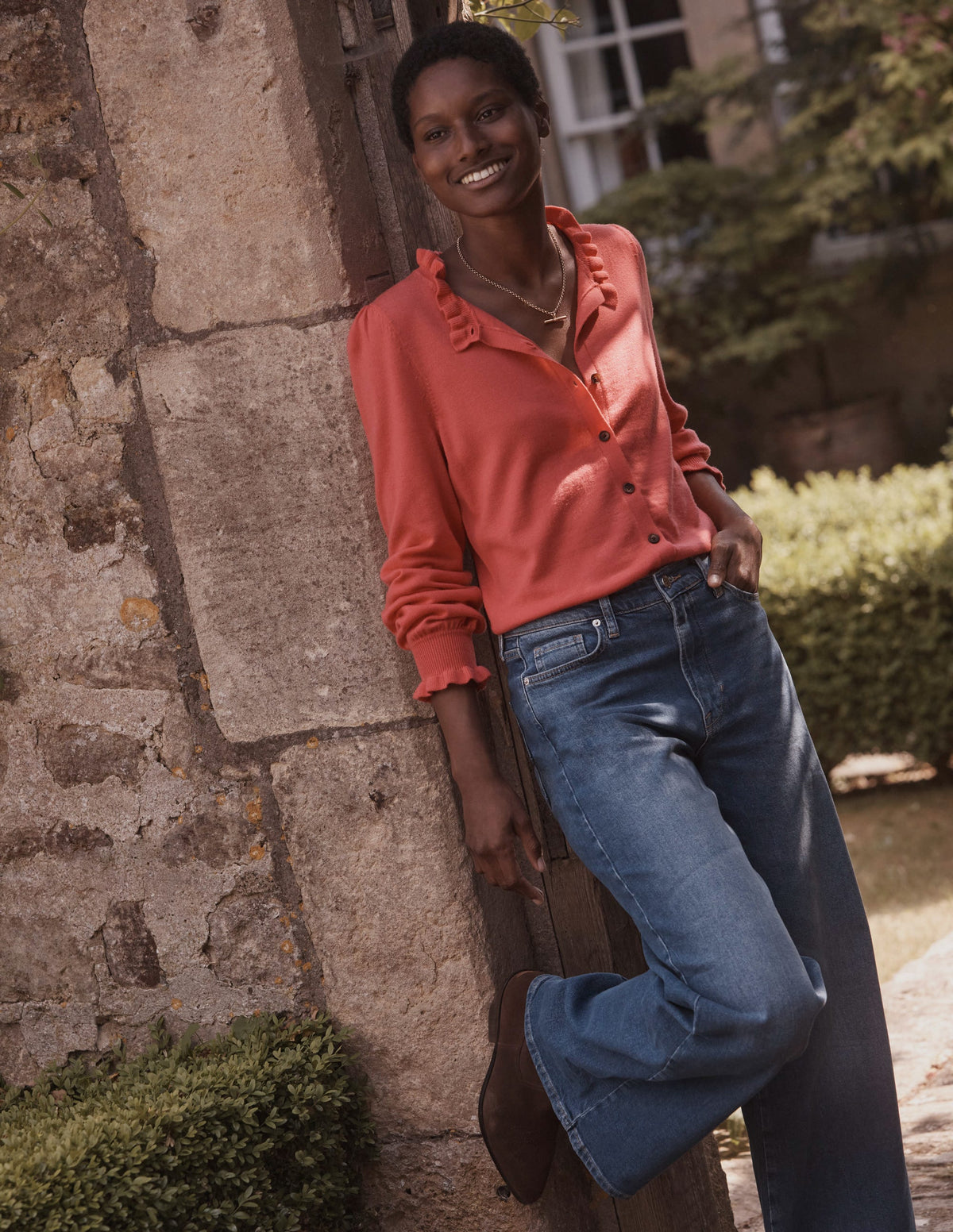 Ruffle-Neck Cardigan-Raspberry - Image 5