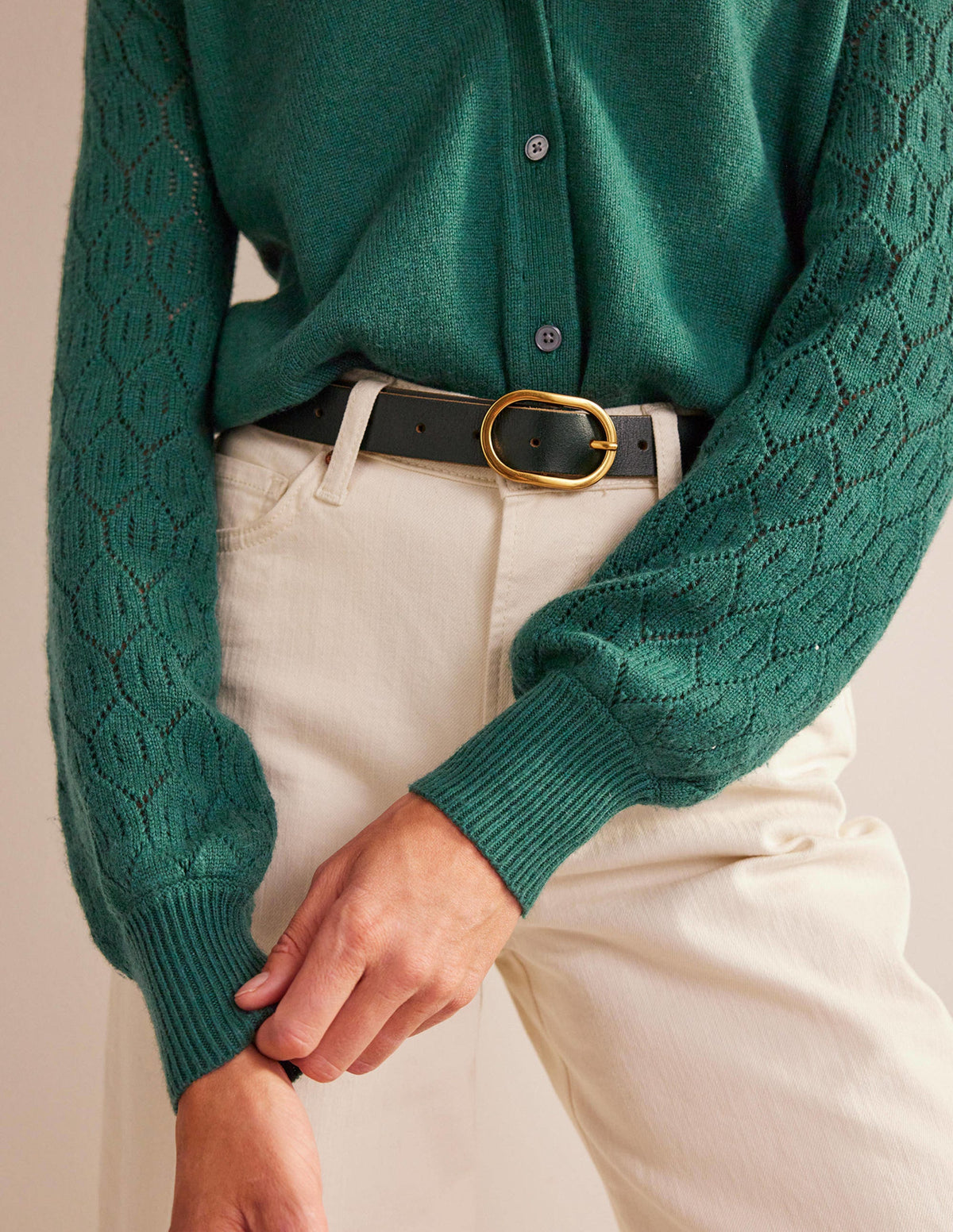 Pointelle Sleeve Cardigan-Emerald Night - Image 2