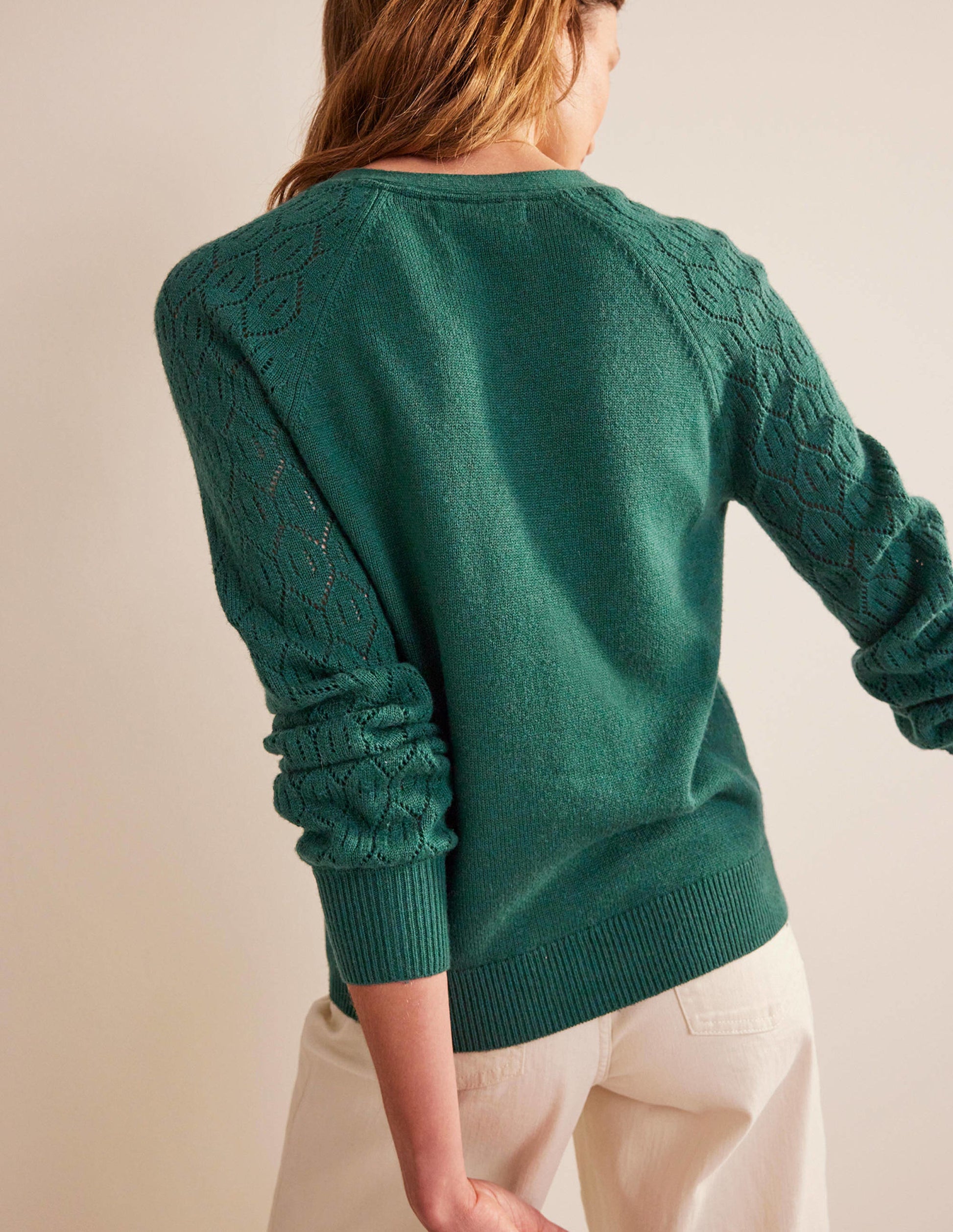 Pointelle Sleeve Cardigan-Emerald Night-3