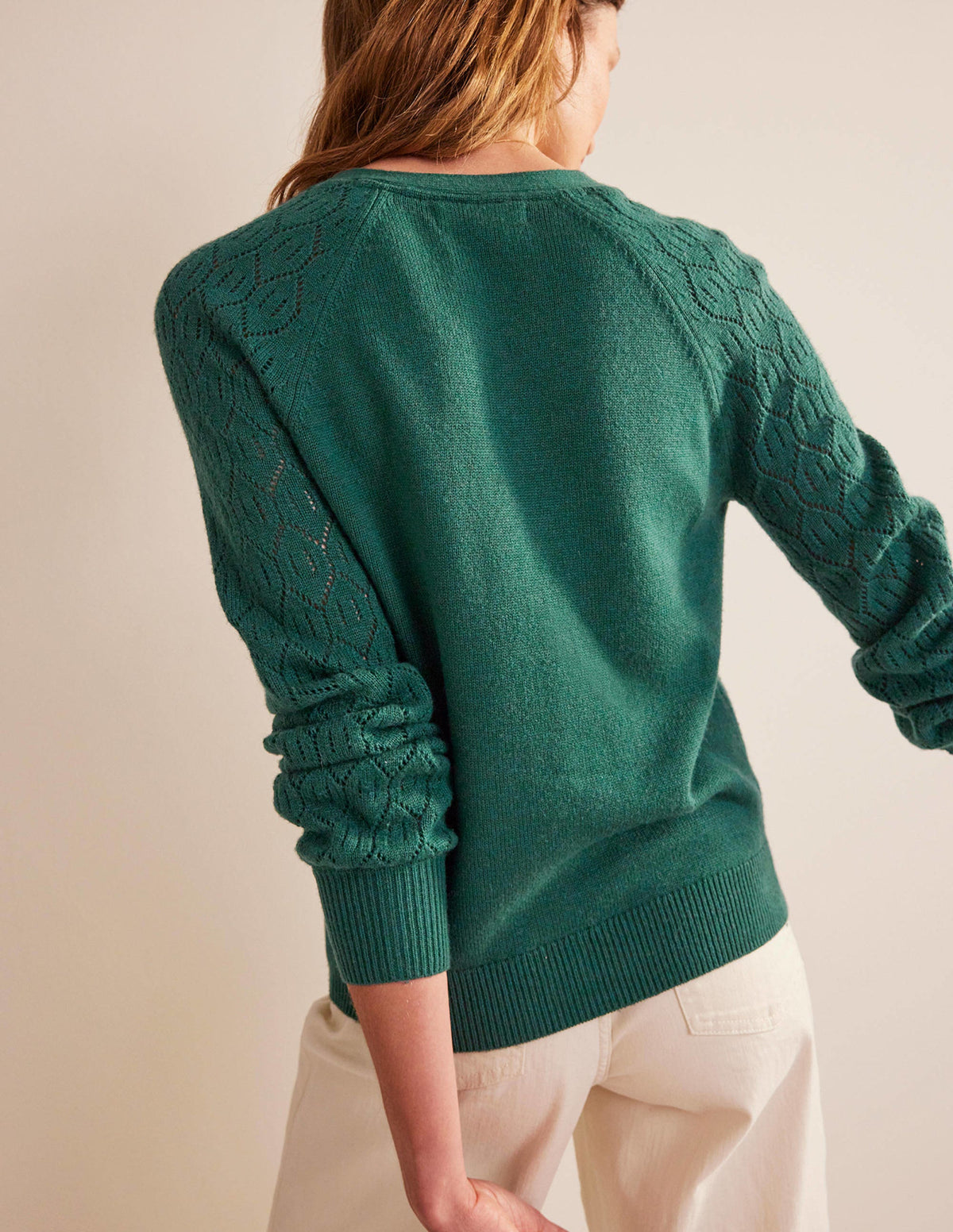 Pointelle Sleeve Cardigan-Emerald Night - Image 3