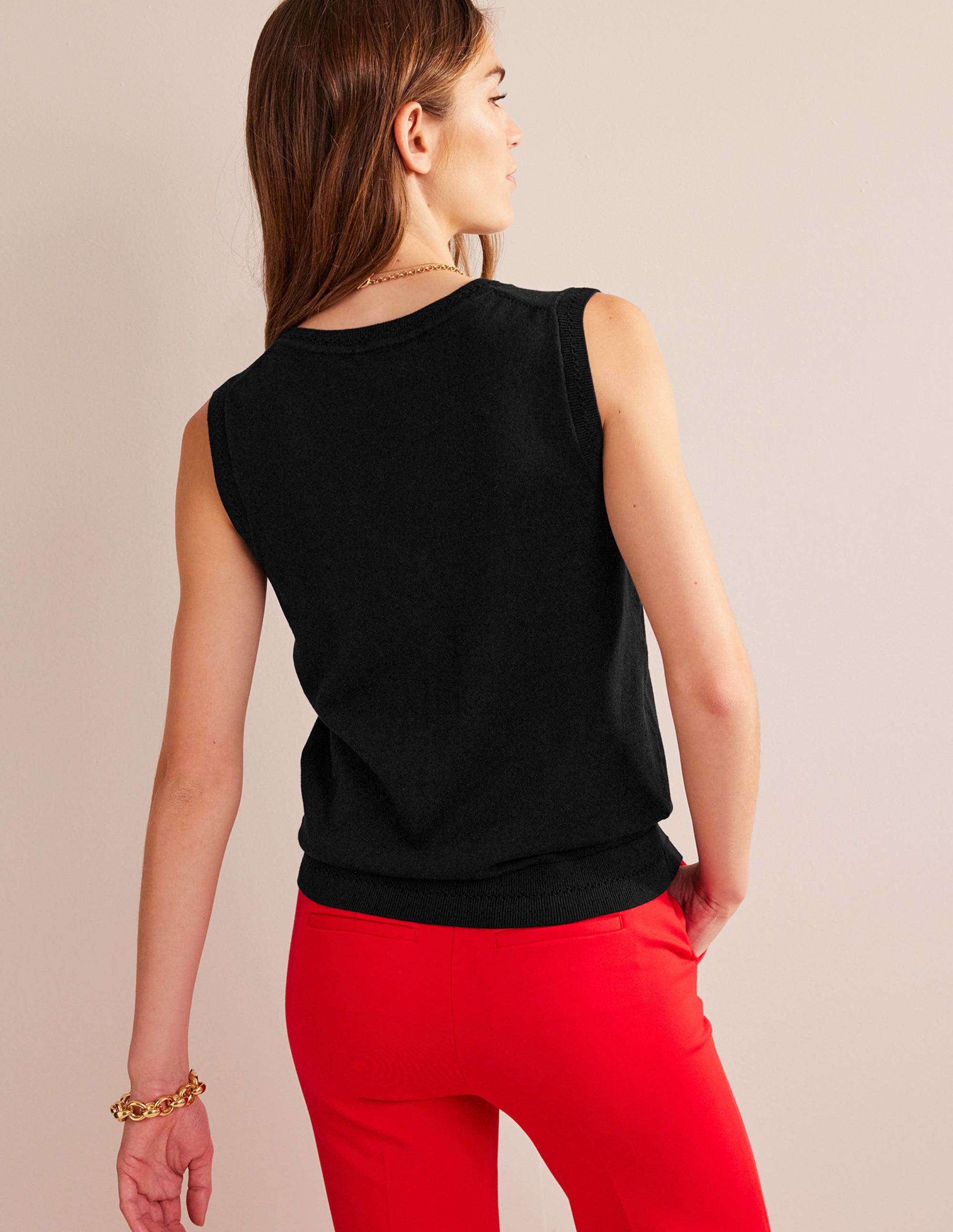 Catriona Cotton V-Neck Tank-Black - Image 3