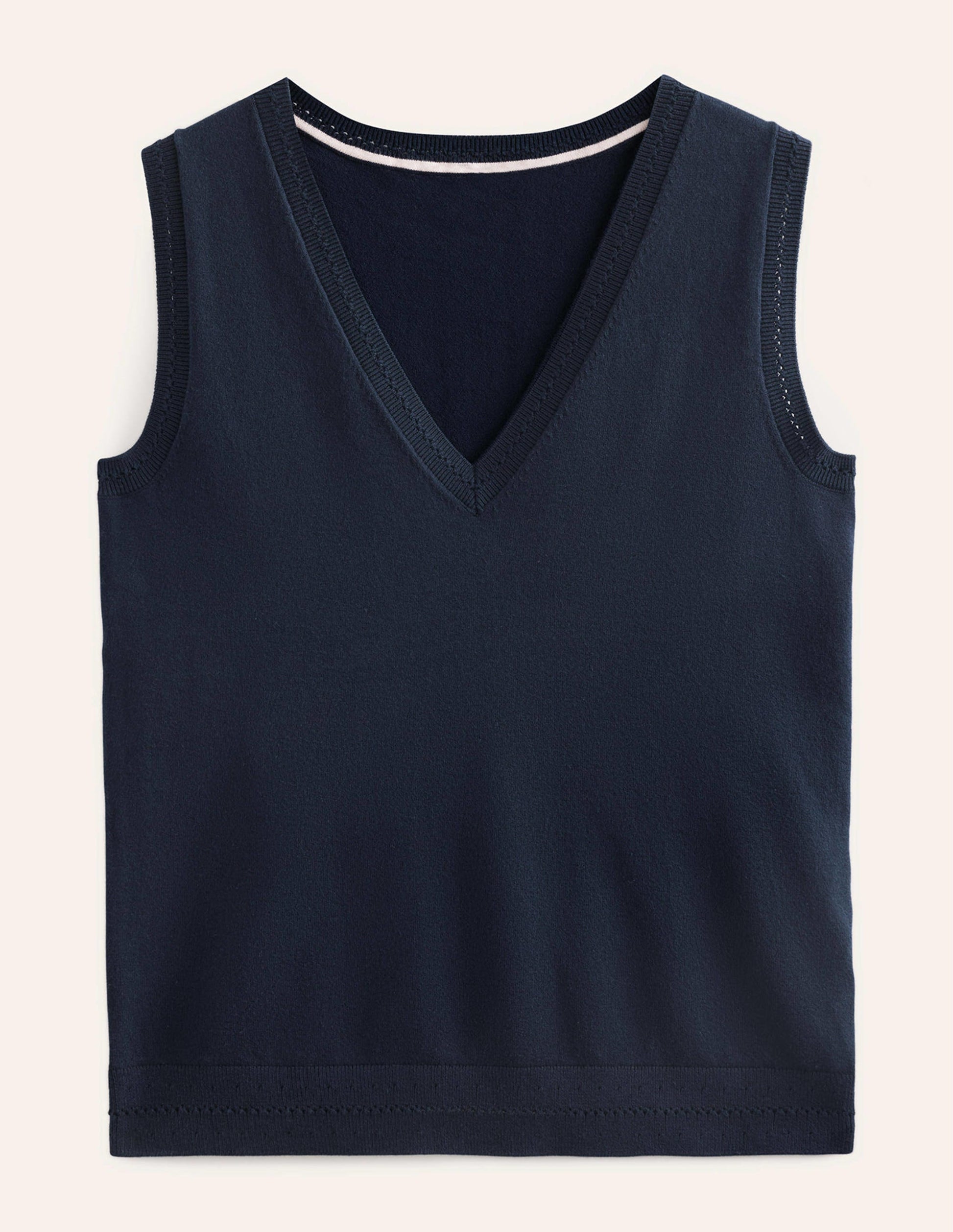 Catriona Cotton V-Neck Tank-Navy-5