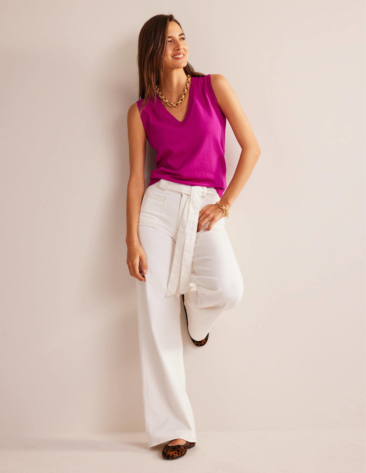 Catriona Cotton V-Neck Tank-Festival Fuchsia-4
