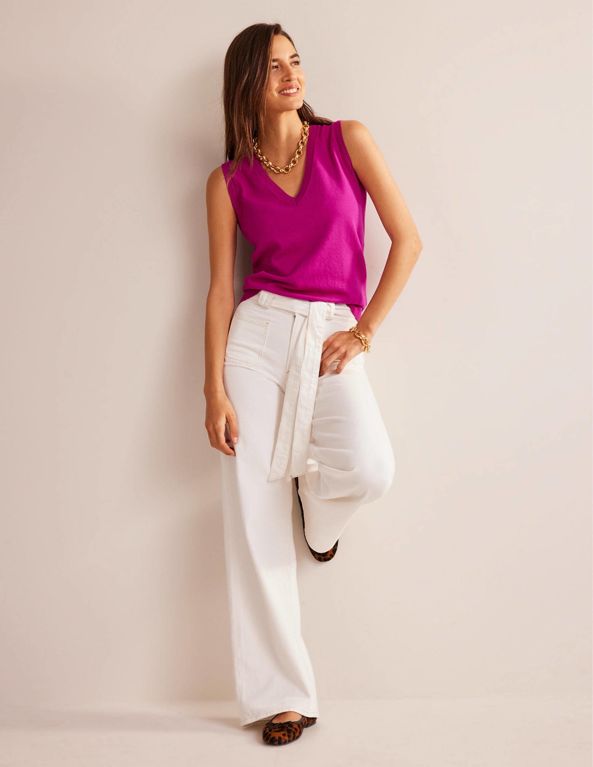 Catriona Cotton V-Neck Tank-Festival Fuchsia - Image 4