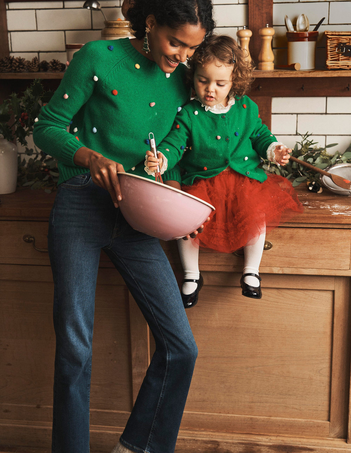 Christmas Pompom Jumper-Veridian Green - Image 7