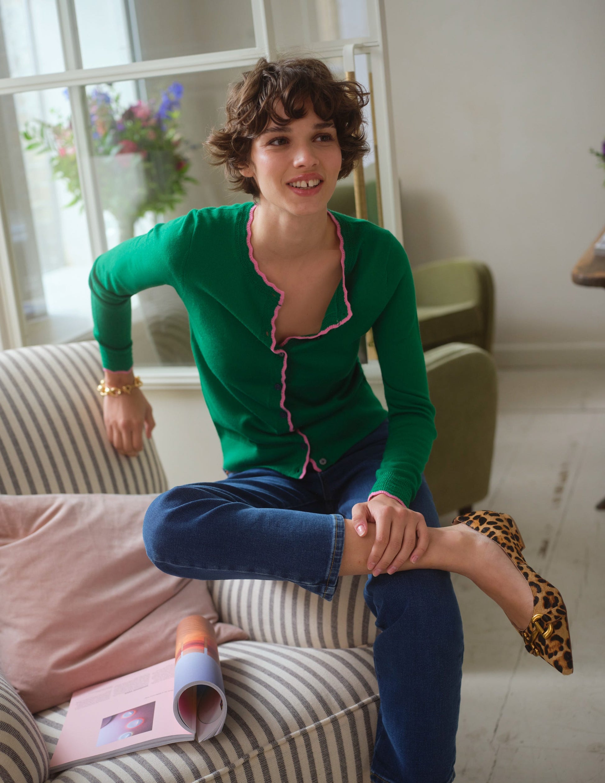Merino Scallop Cardigan-Meadow Green-5