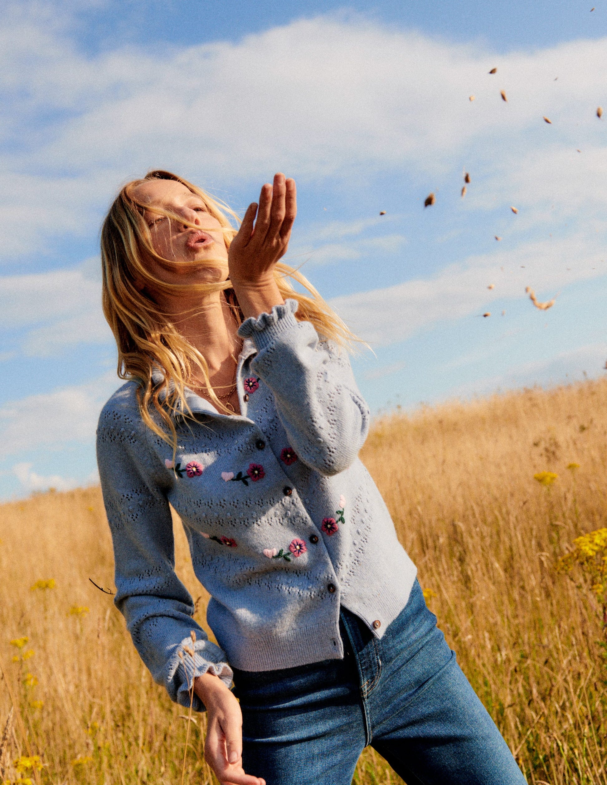 Floral-Embroidered Cardigan-Blue Pebble-5