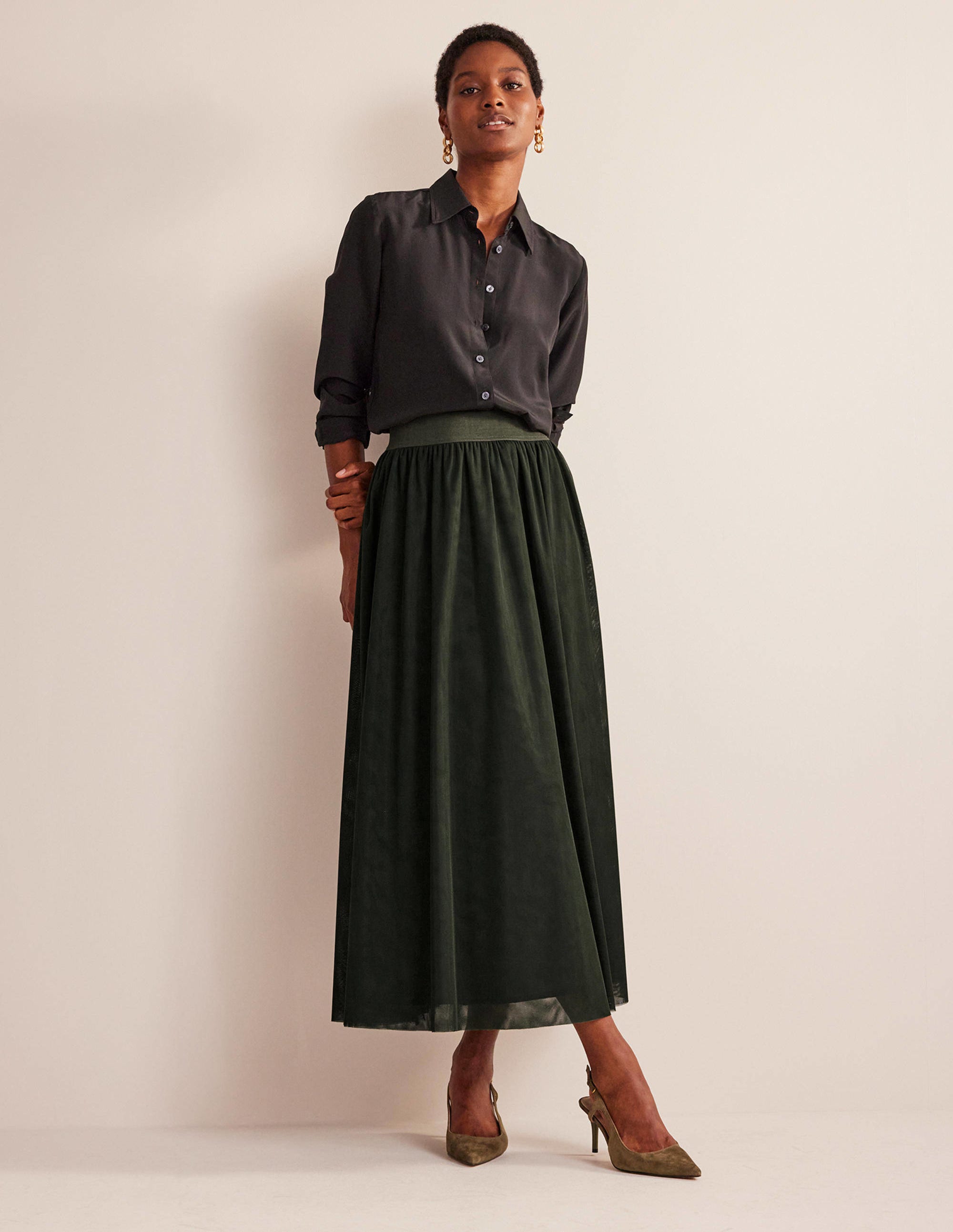 Tulle Full Midi Skirt-Khaki - Image 5