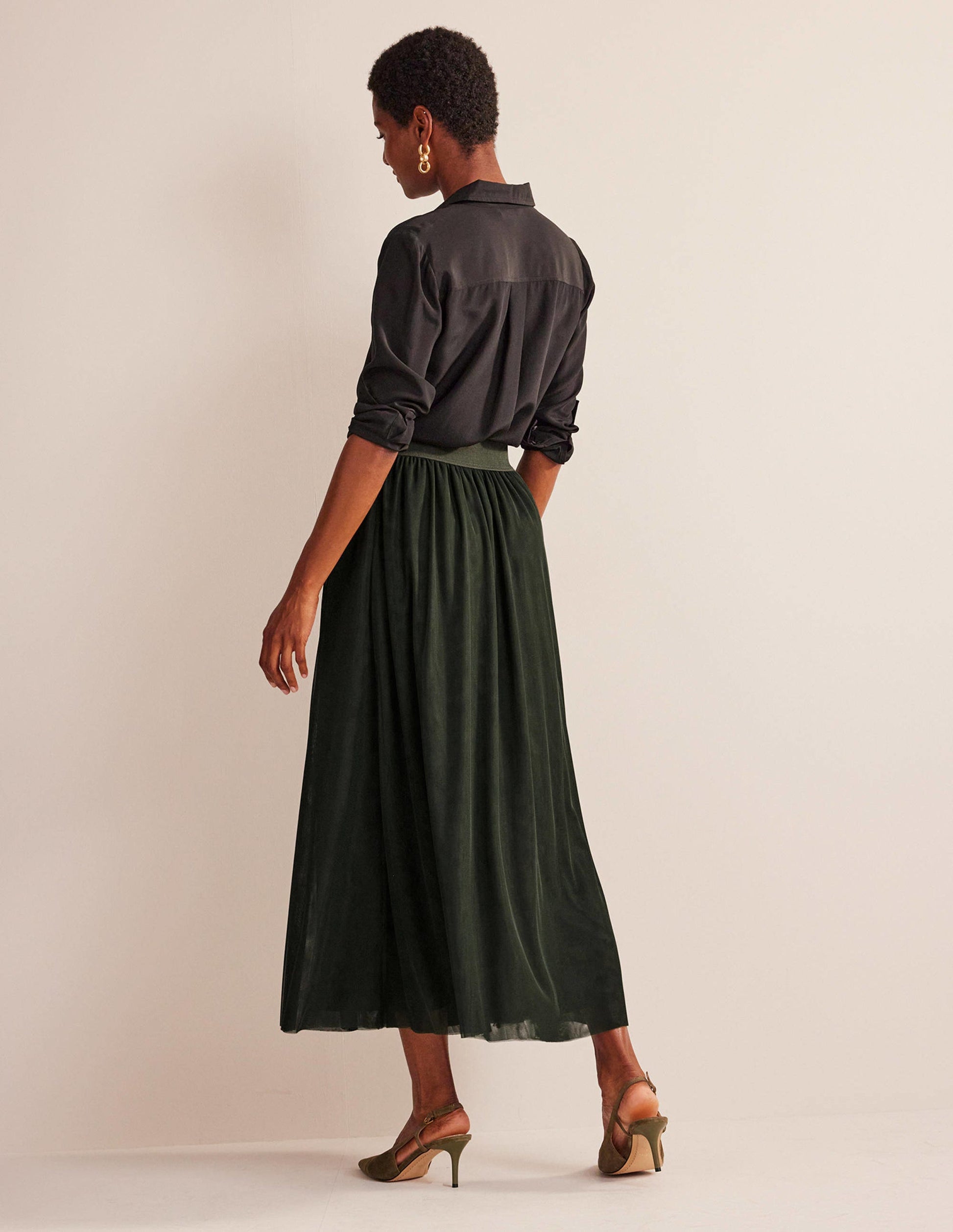 Tulle Full Midi Skirt-Khaki-6