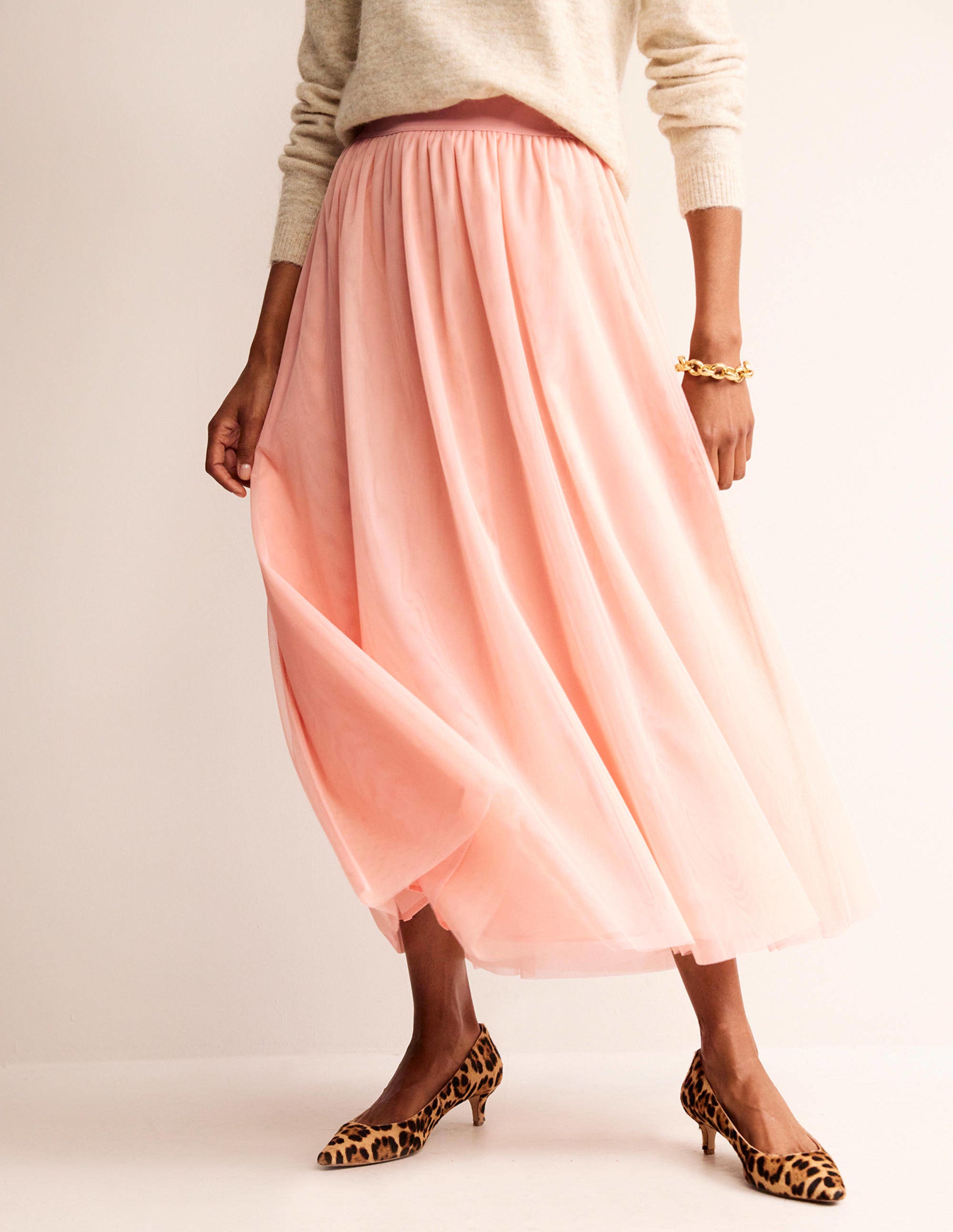 Tulle Full Midi Skirt-Pink - Image 4