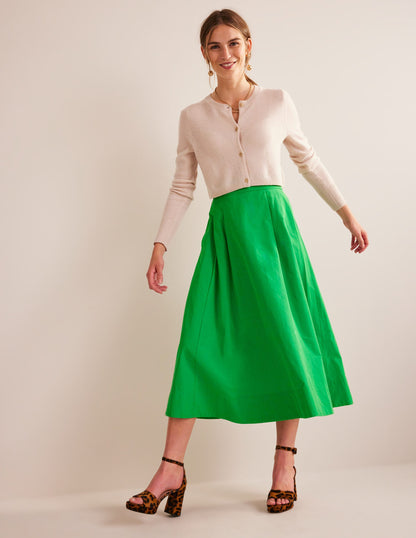 Taffeta Pull-on Midi Skirt-Green Bee-1