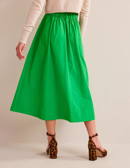 Taffeta Pull-on Midi Skirt-Green Bee-3