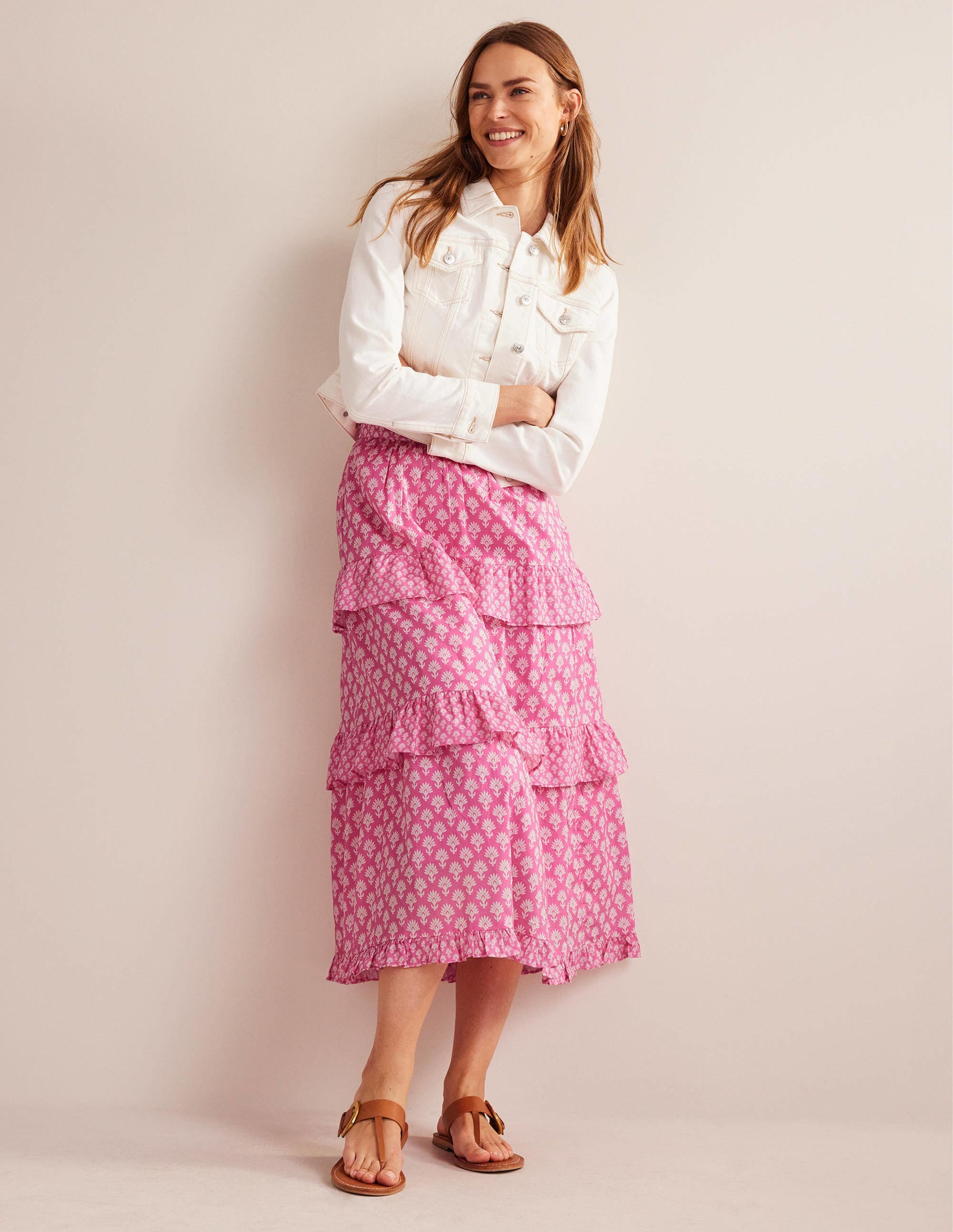 Tiered Cotton Maxi Skirt-Plum Blossom, Daisy Pome - Image 1